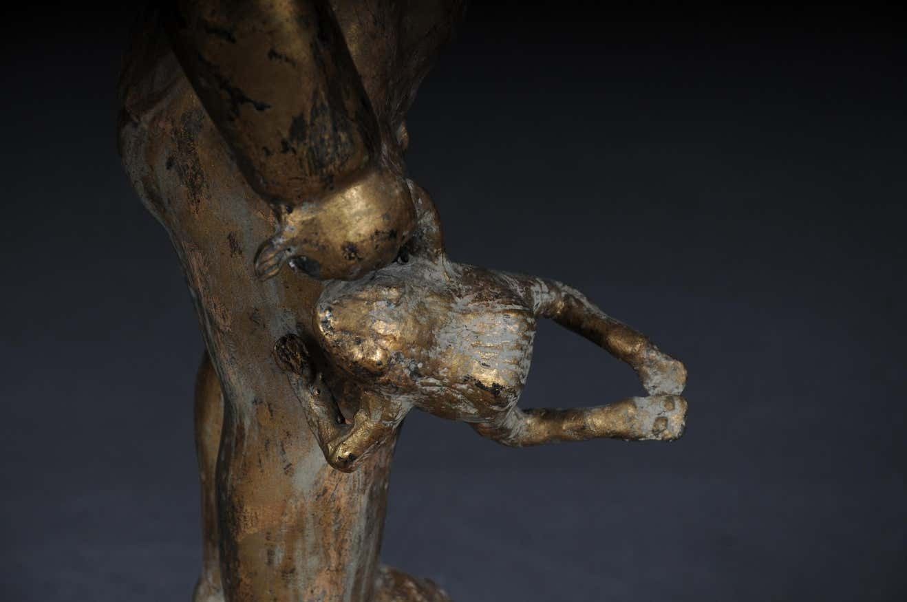 photo for sale 20th Century Unique Sculpture Of A Putto With Frogs, Gold