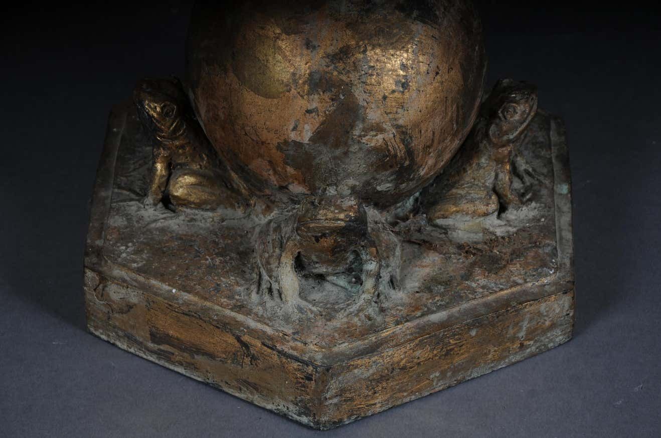 Art 20th Century Unique Sculpture Of A Putto With Frogs, Gold photo