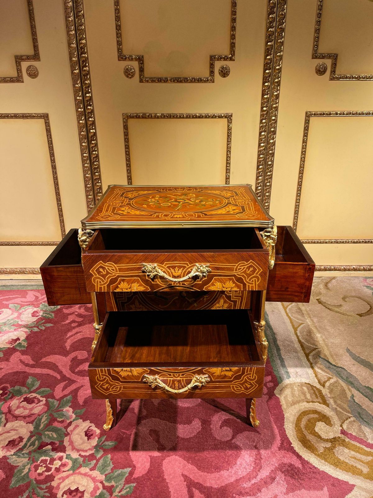 20th Century Side Table Chest Of Drawers Napoleon III Marquetry photo vintage