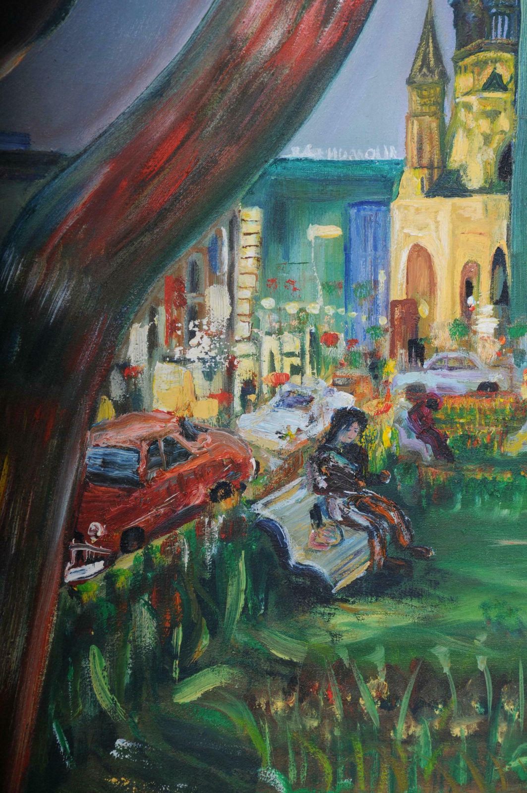 photo furniture Painting Berlin City West View Kudamm / Kurfürstendamm Sign. A. Zaher