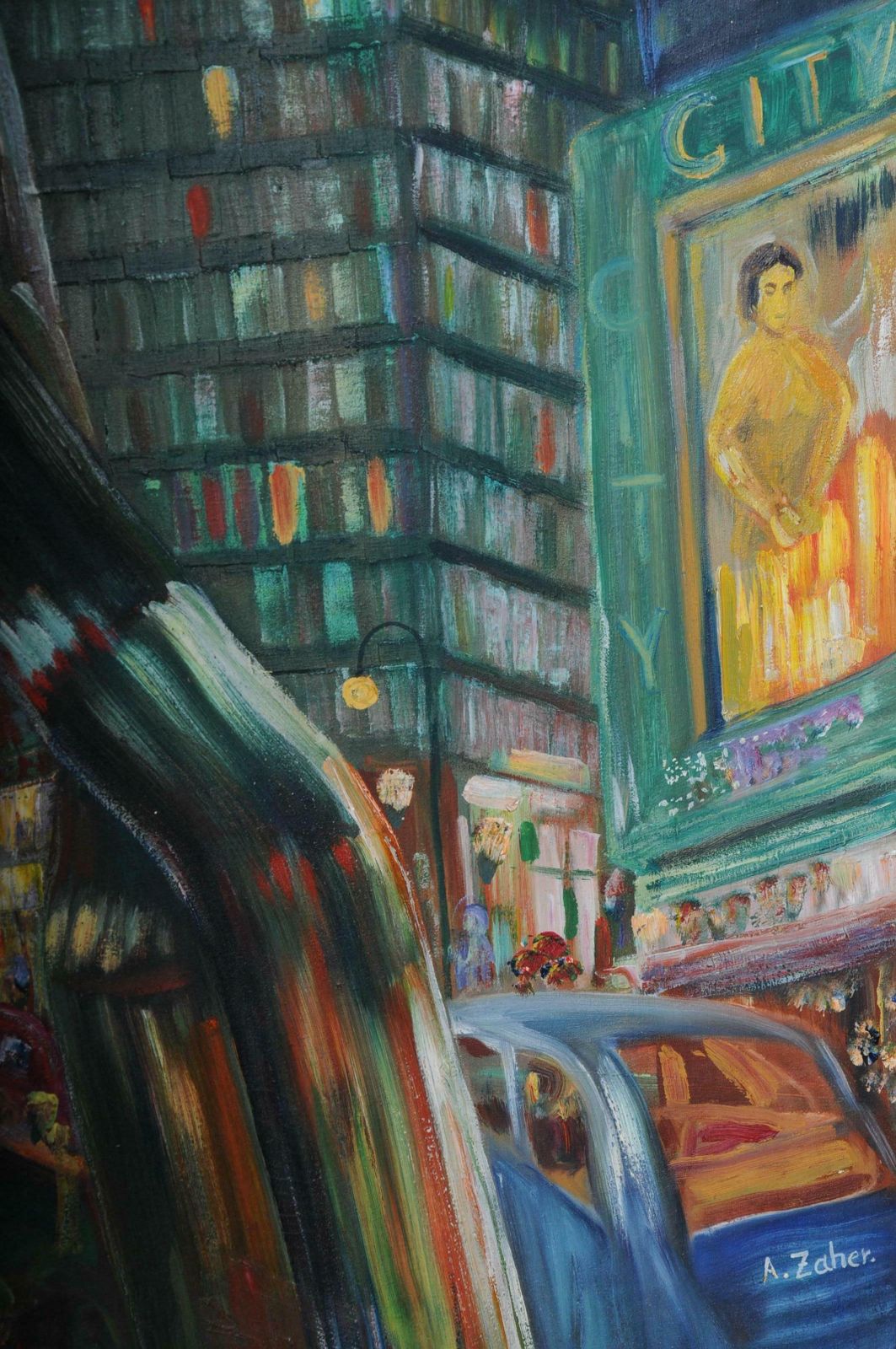 Art Painting Berlin City West View Kudamm / Kurfürstendamm Sign. A. Zaher photo