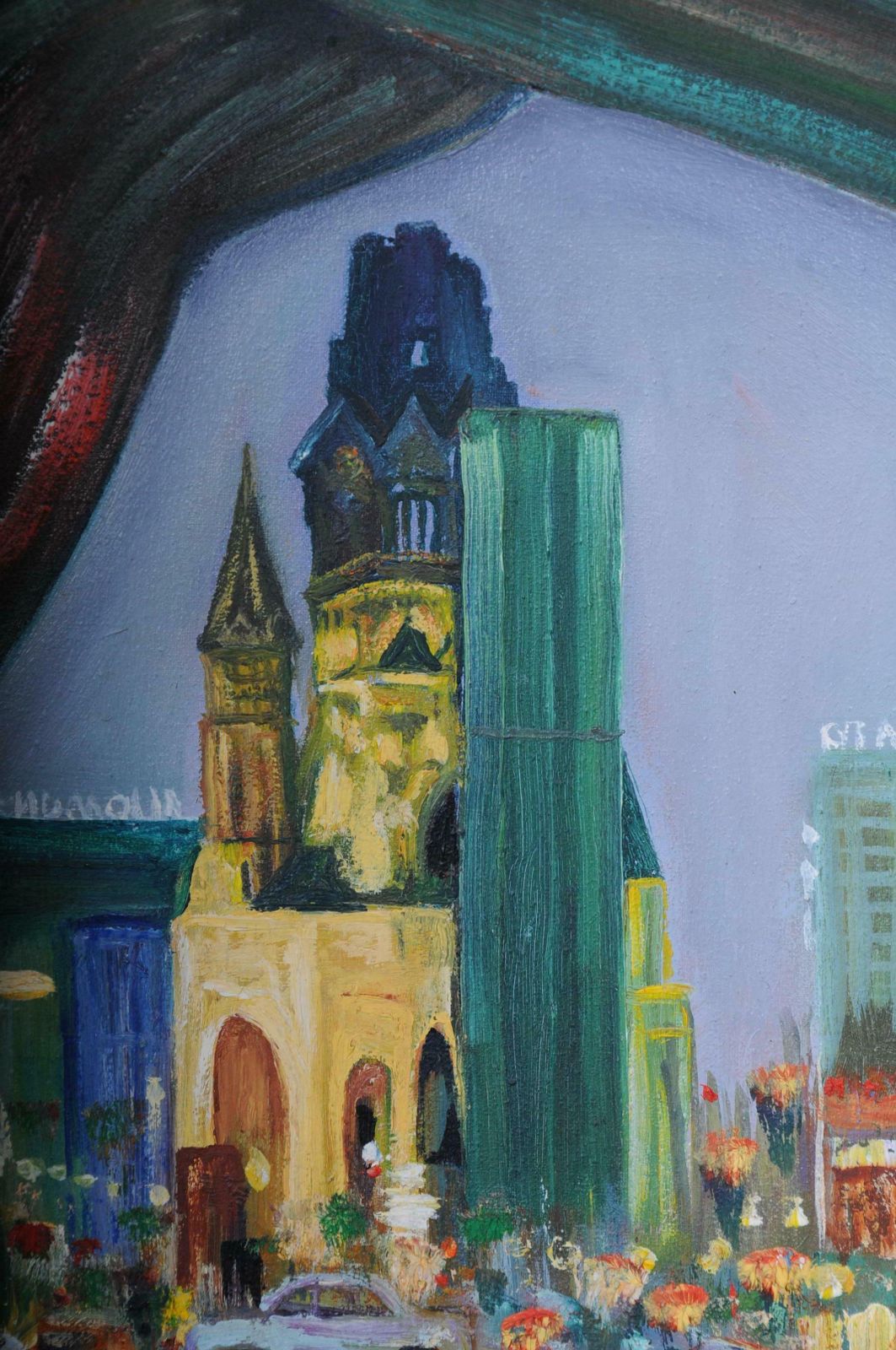 photo vinterior Painting Berlin City West View Kudamm / Kurfürstendamm Sign. A. Zaher