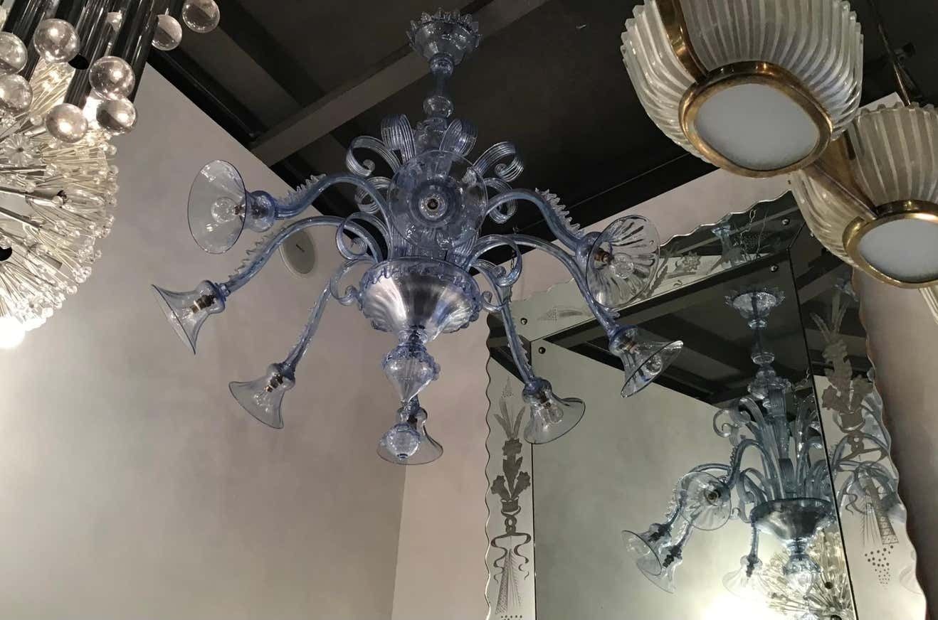 Venini Chandelier 8 Lights Murano Glass 1940 Italy photo Lighting