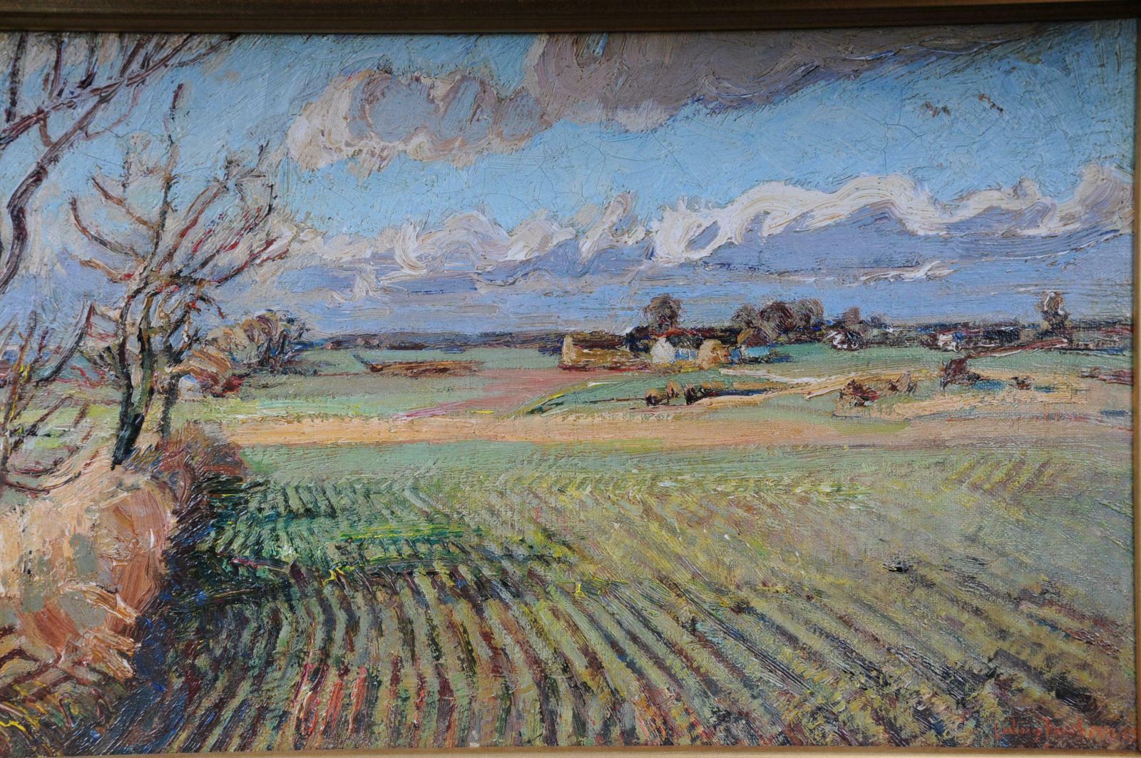 Impressionistic Oil Painting Idyllic Autumn Landscape Signed, 20th Century photo vinterior