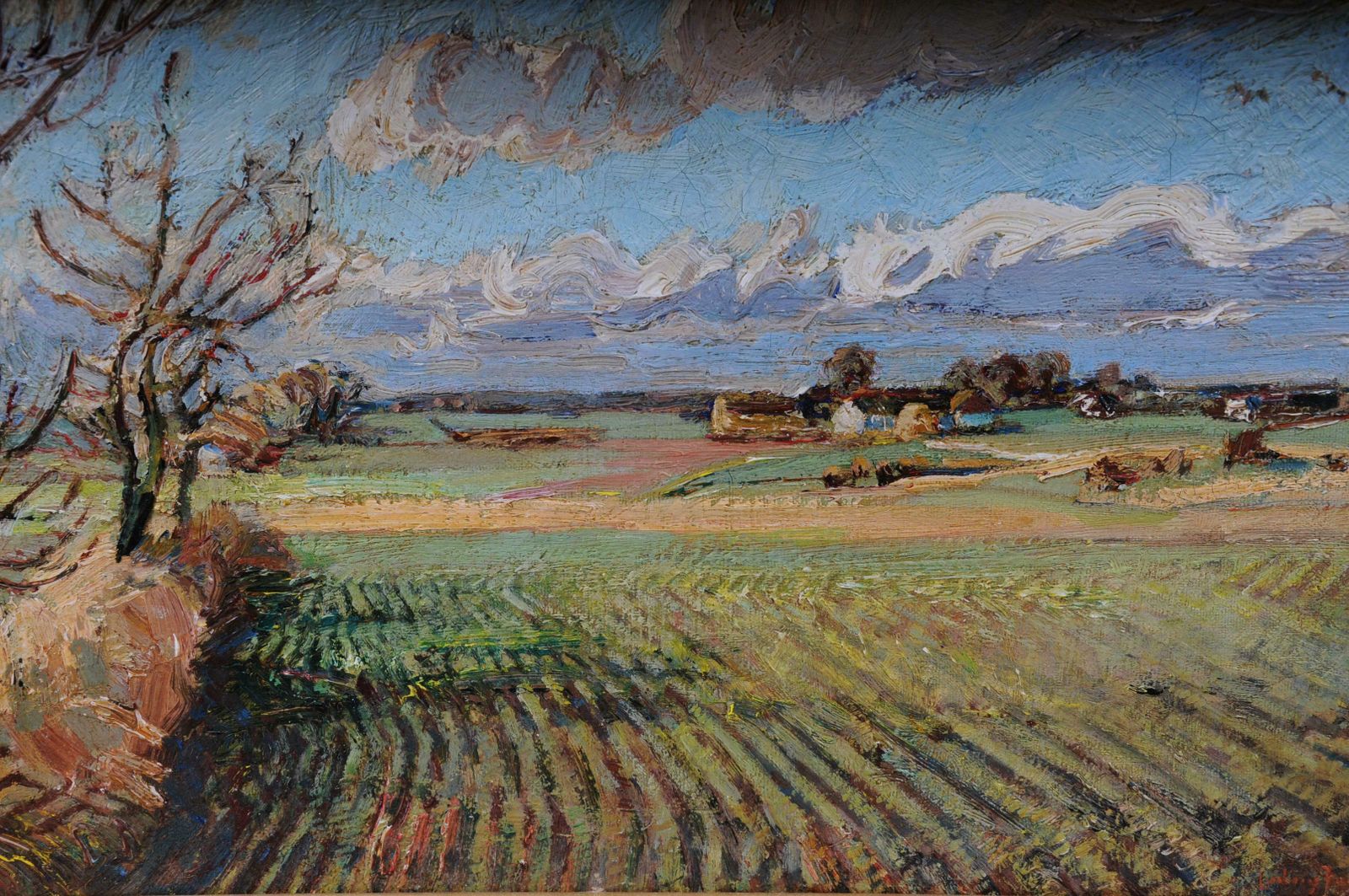 photo buy Impressionistic Oil Painting Idyllic Autumn Landscape Signed, 20th Century