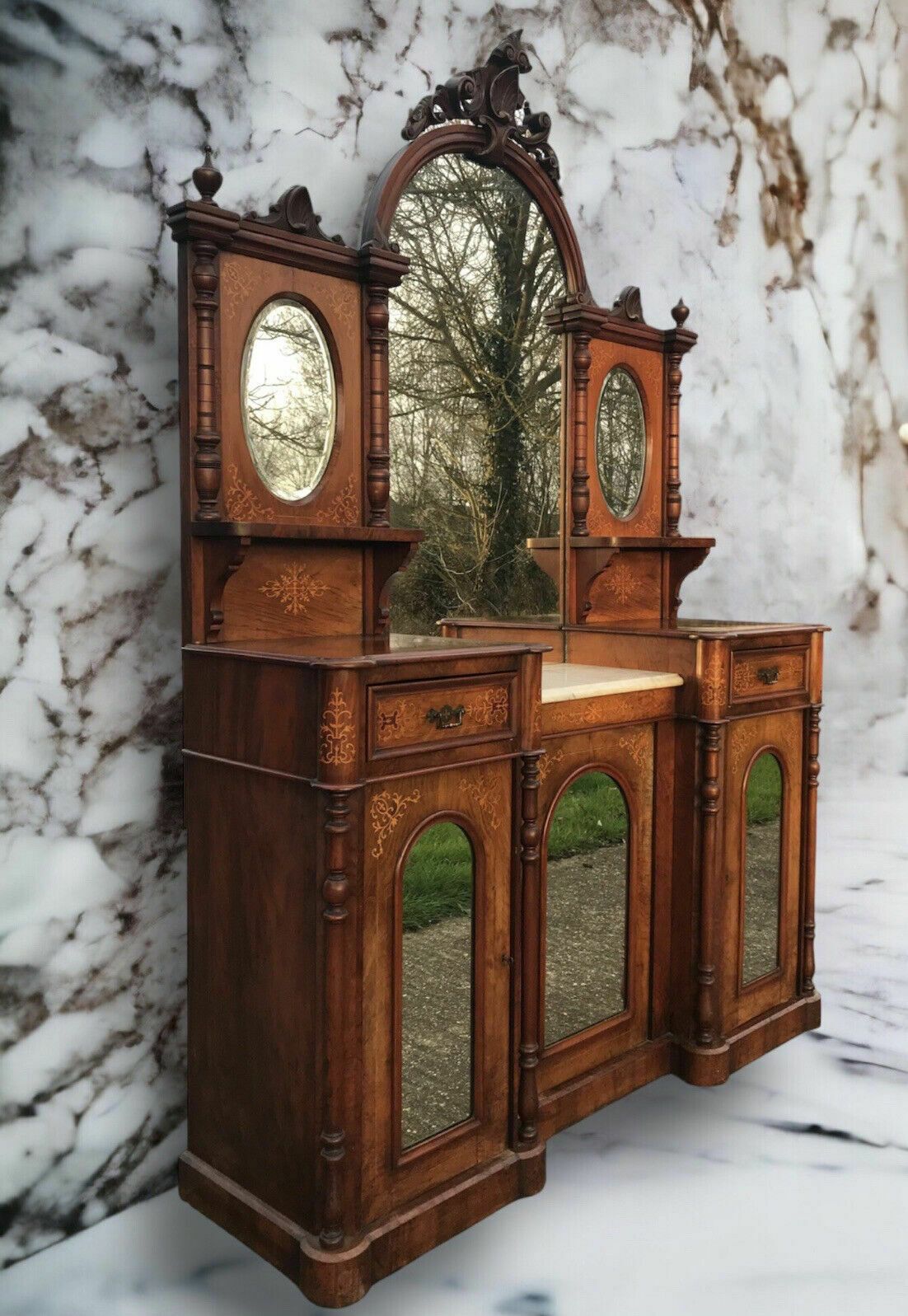 Antique Victorian Walnut Credenza Chiffonier Dresser Potential Sink Vanity Unit photo buy