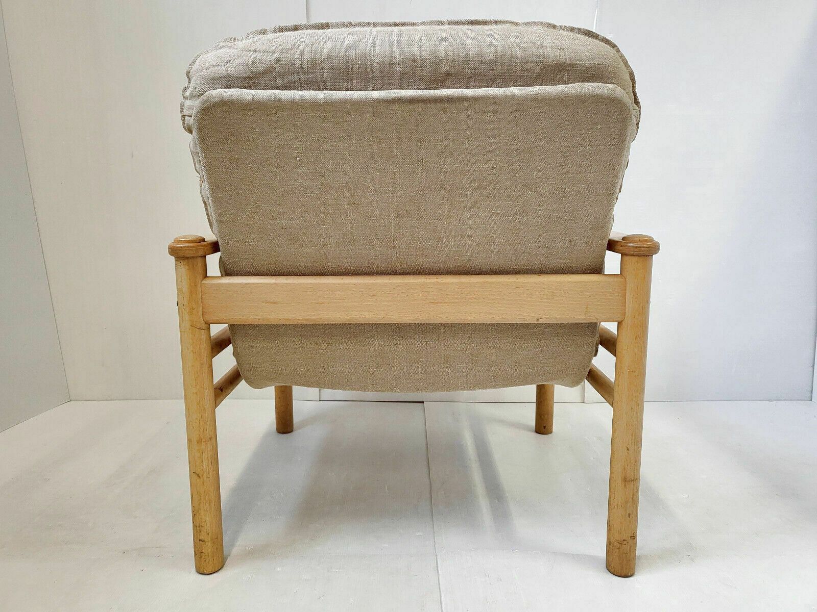 Vintage 1960 Scandinavian Armchair In Havana Leather & Light Beech 60s 1960s photo vintage