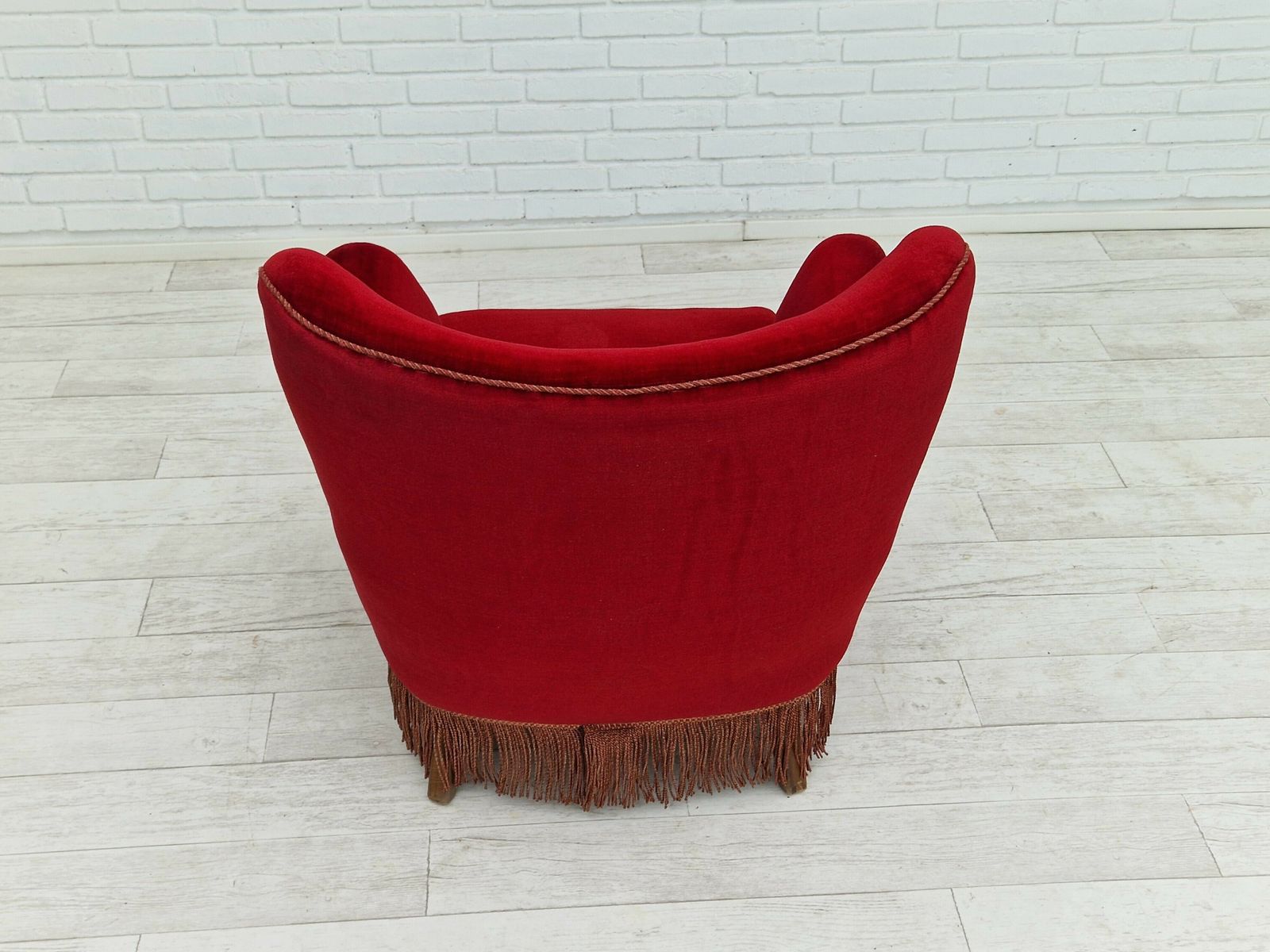 1960s, Danish Vintage Armchair In Cherry Red Velvet. photo furniture