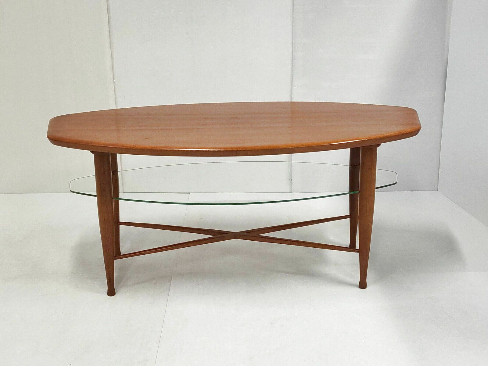 Scandinavische Salontafel 1960 Vintage Dubbel Blad Teak & Glas 60s 1960s photo for sale