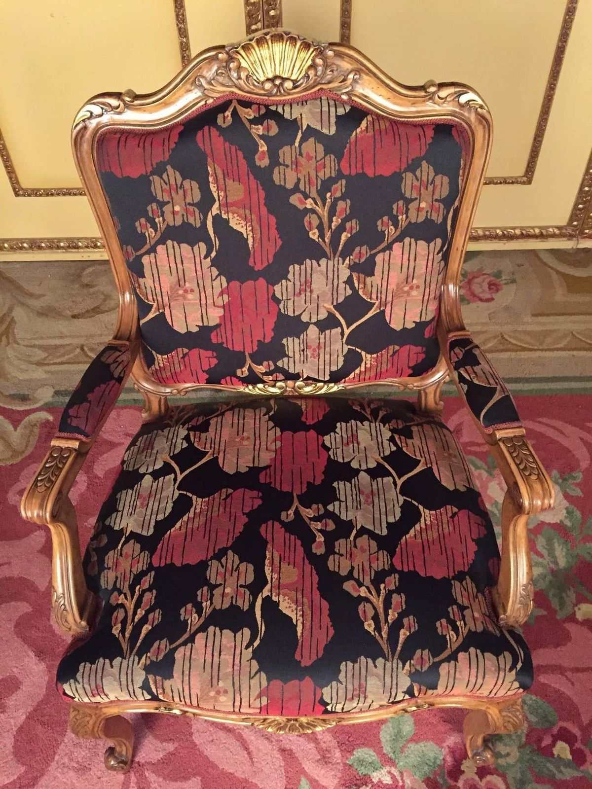 photo for sale 20th Century Neo Baroque Pair Of Armchairs, Solid Walnut