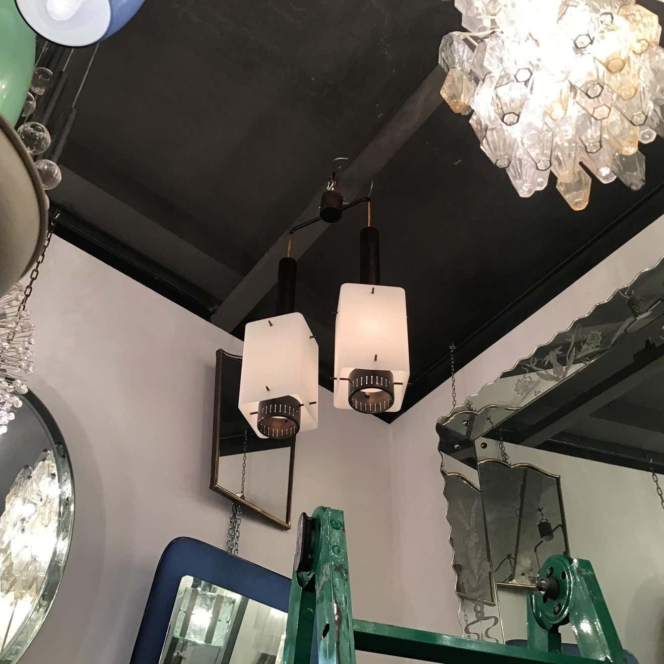 photo buy Stilnovo Chandelier Glass Brass Iron 1950 Italy