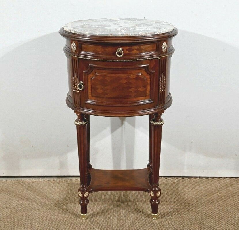 Mahogany Tambour Table, Maison Lalande, Louis XVI Style – Late 19th Century photo furniture