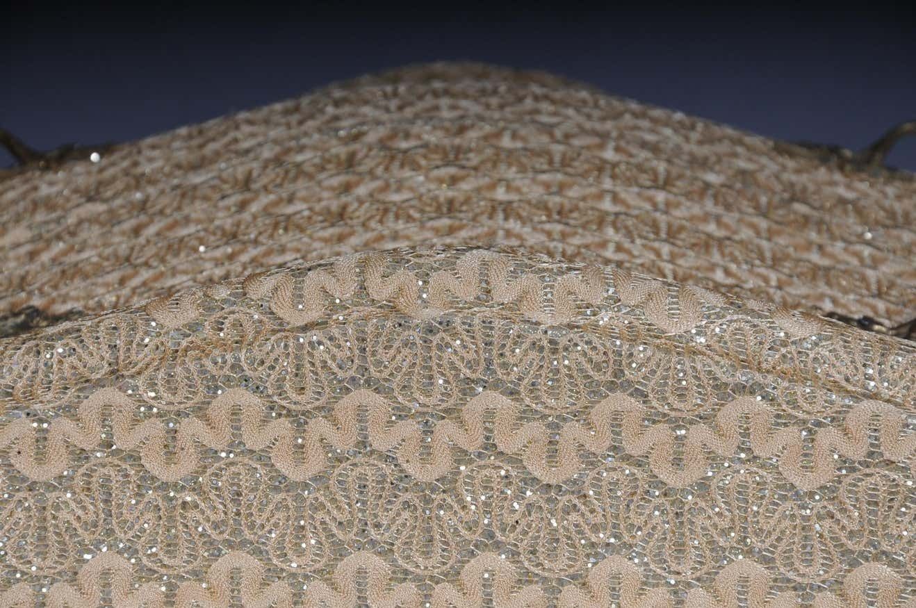 Furniture Extravagant Golden Baroque Designer Chest Of Drawers With Fabric Cover photo