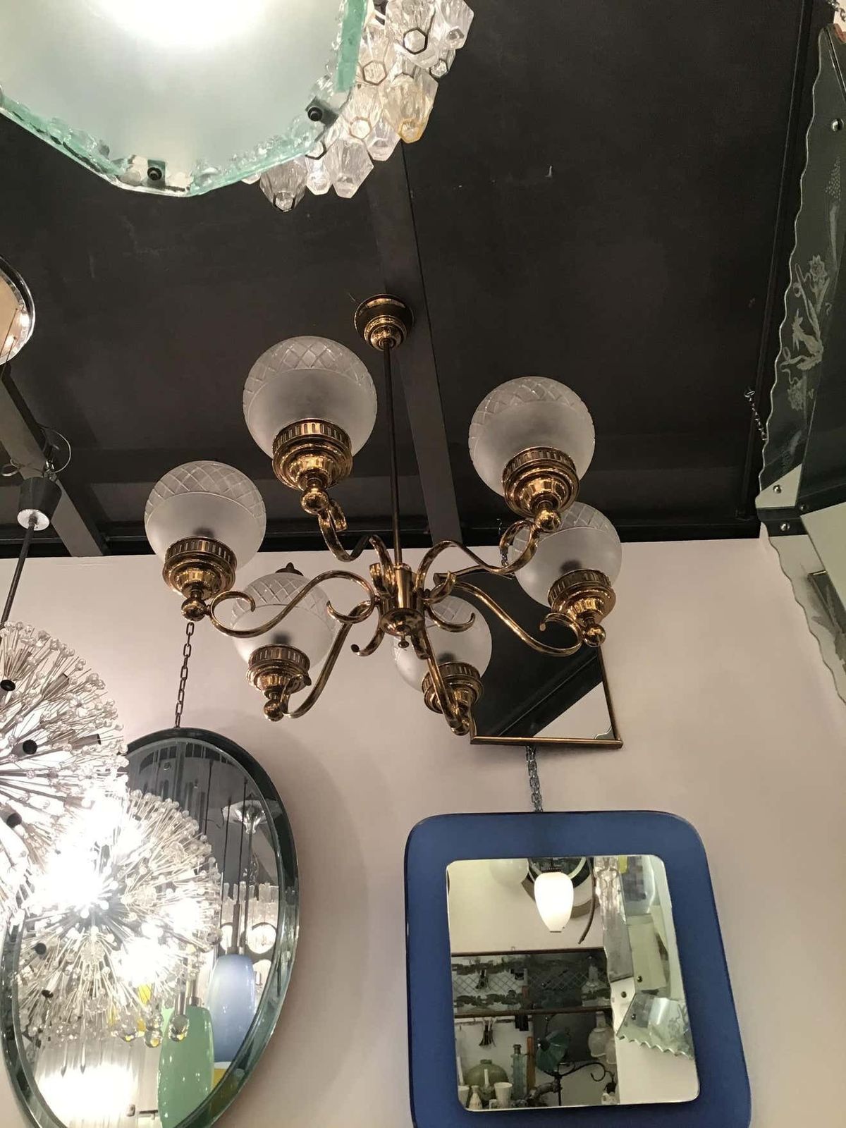 Arredoluce Chandelier Brass Glass 1950 Italy photo 3597.0