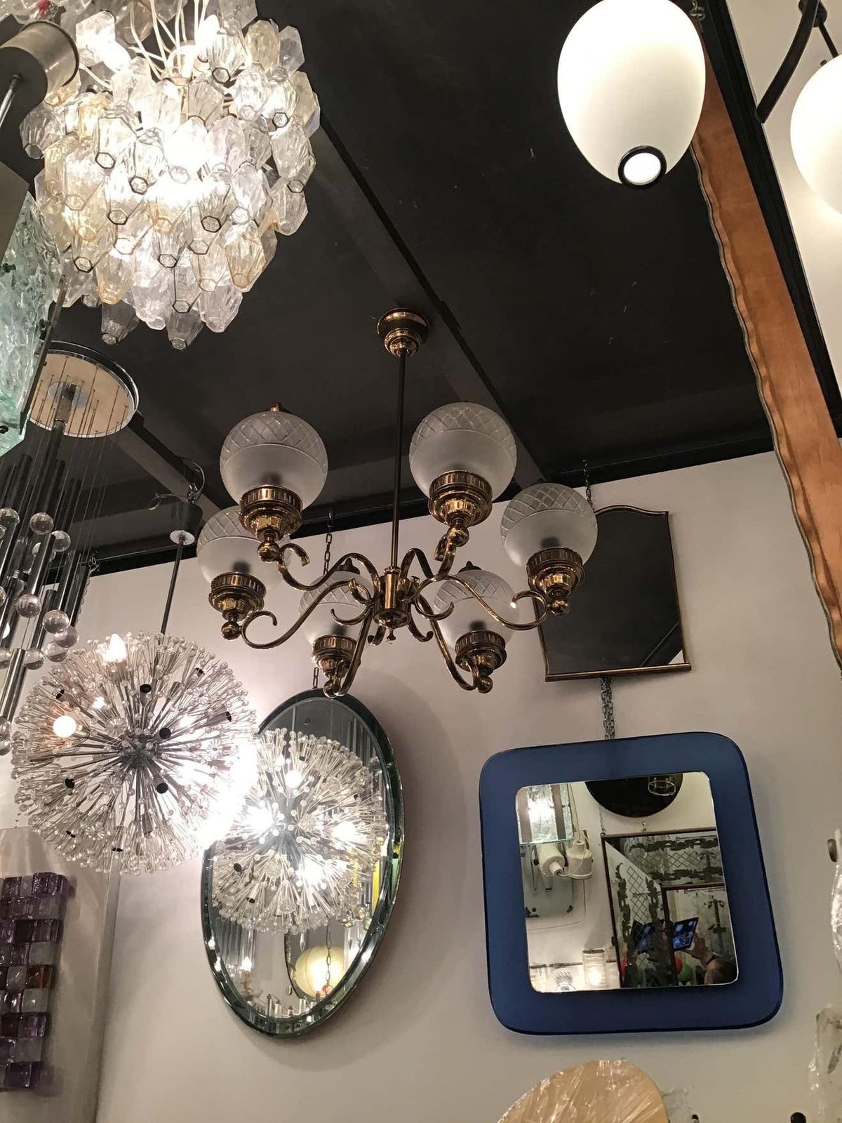 Arredoluce Chandelier Brass Glass 1950 Italy photo vinterior