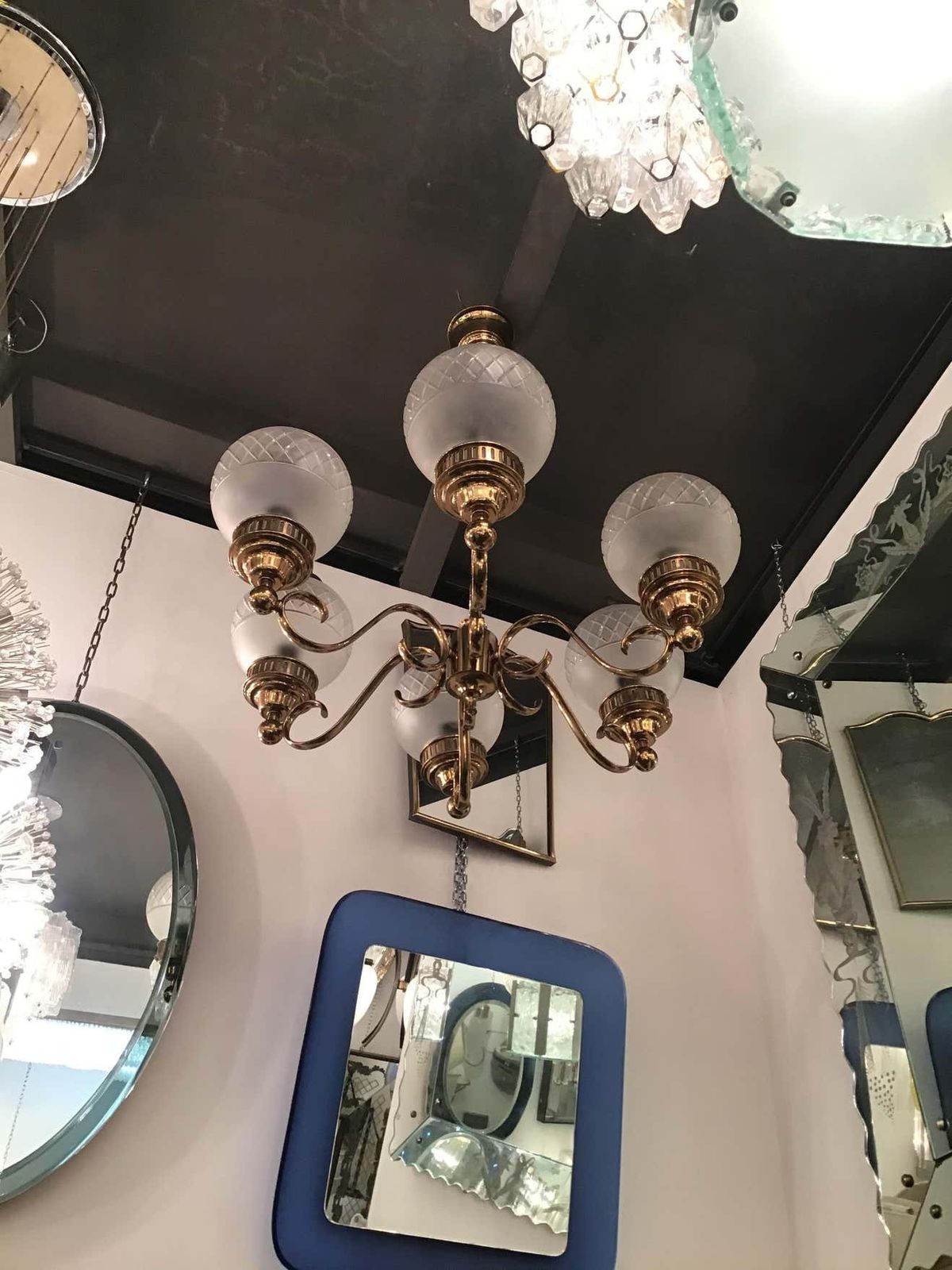 Lighting Arredoluce Chandelier Brass Glass 1950 Italy photo