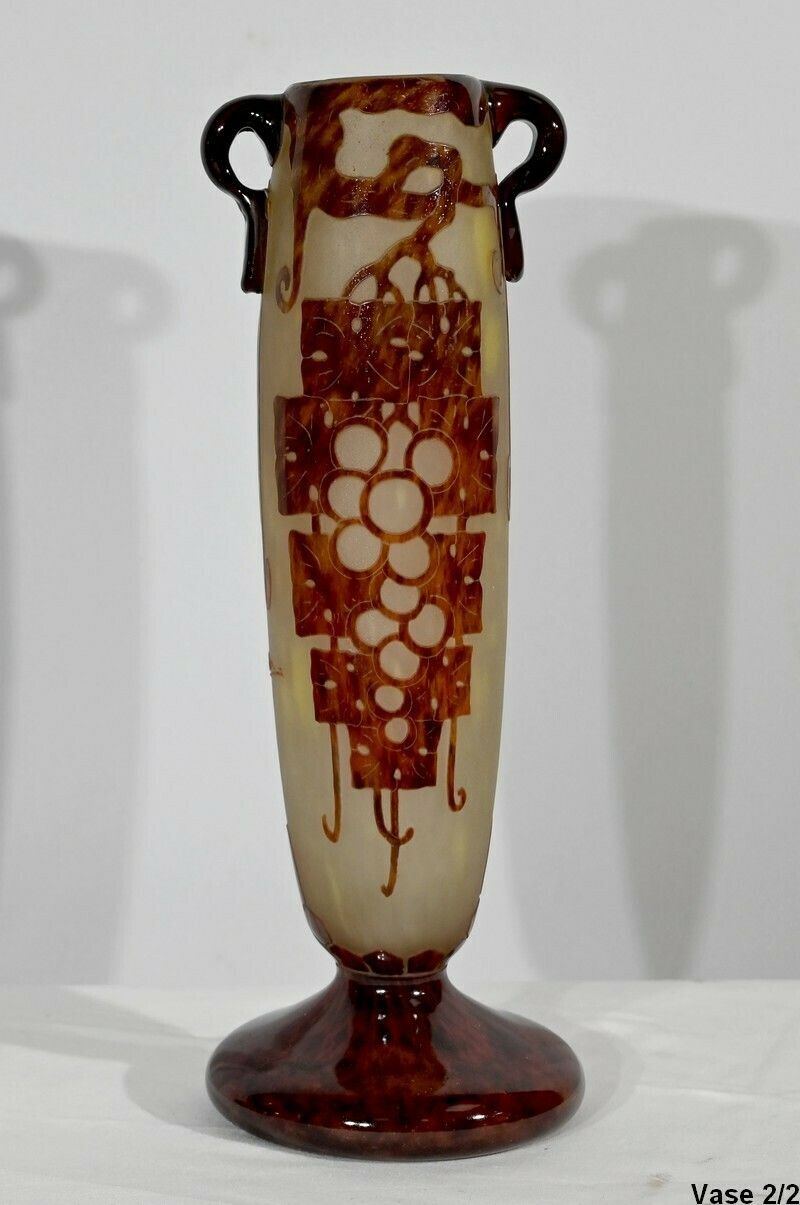 photo for sale Pair Of “French Glass” Vases, Signed Charder, Art Deco – 1920