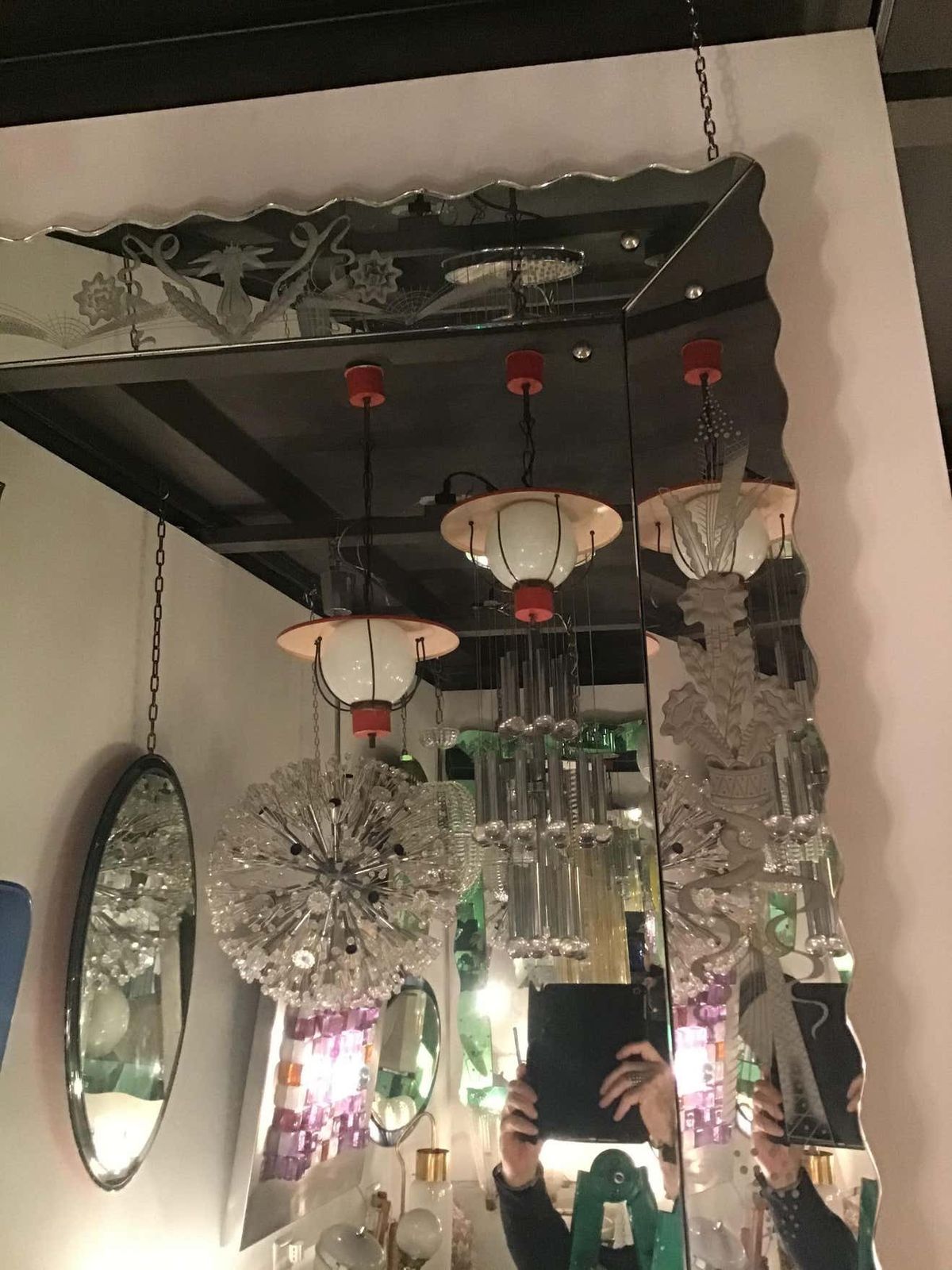 photo buy Stilnovo Couple Chandeliers Glass Metal Brass 1950 Italy