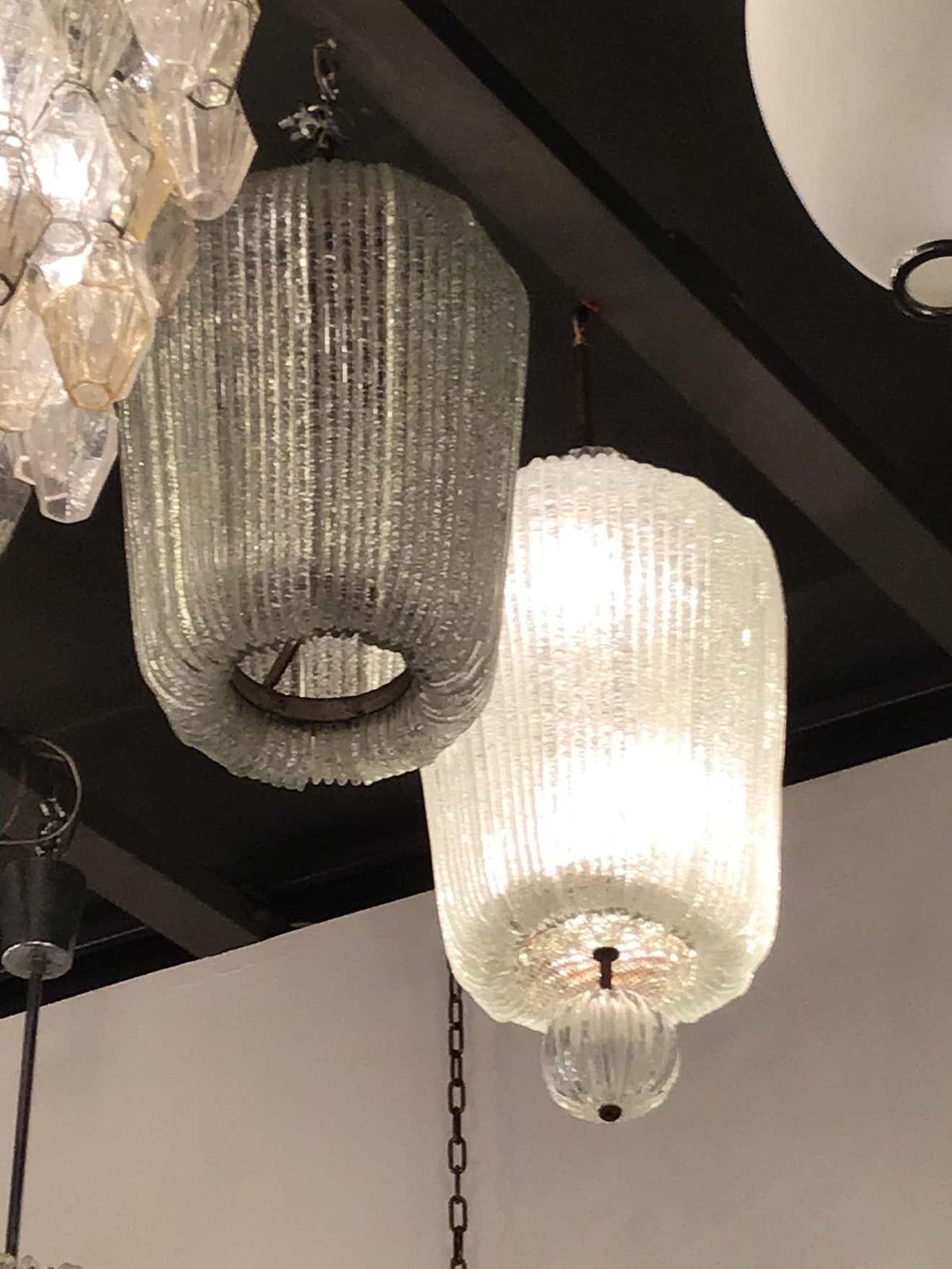 Venini Couple Chandeliers Murano Glass Iron Brass 1940 Italy photo vintage