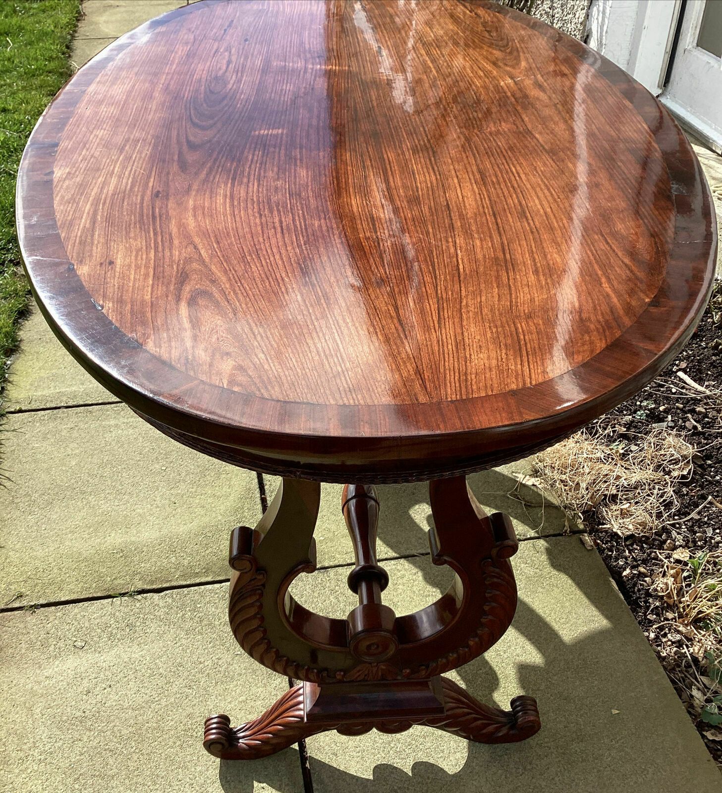Early 19th C. Continental Biedermeier Mahogany Centre Table. Lyre. Dog Masks photo 1750.0