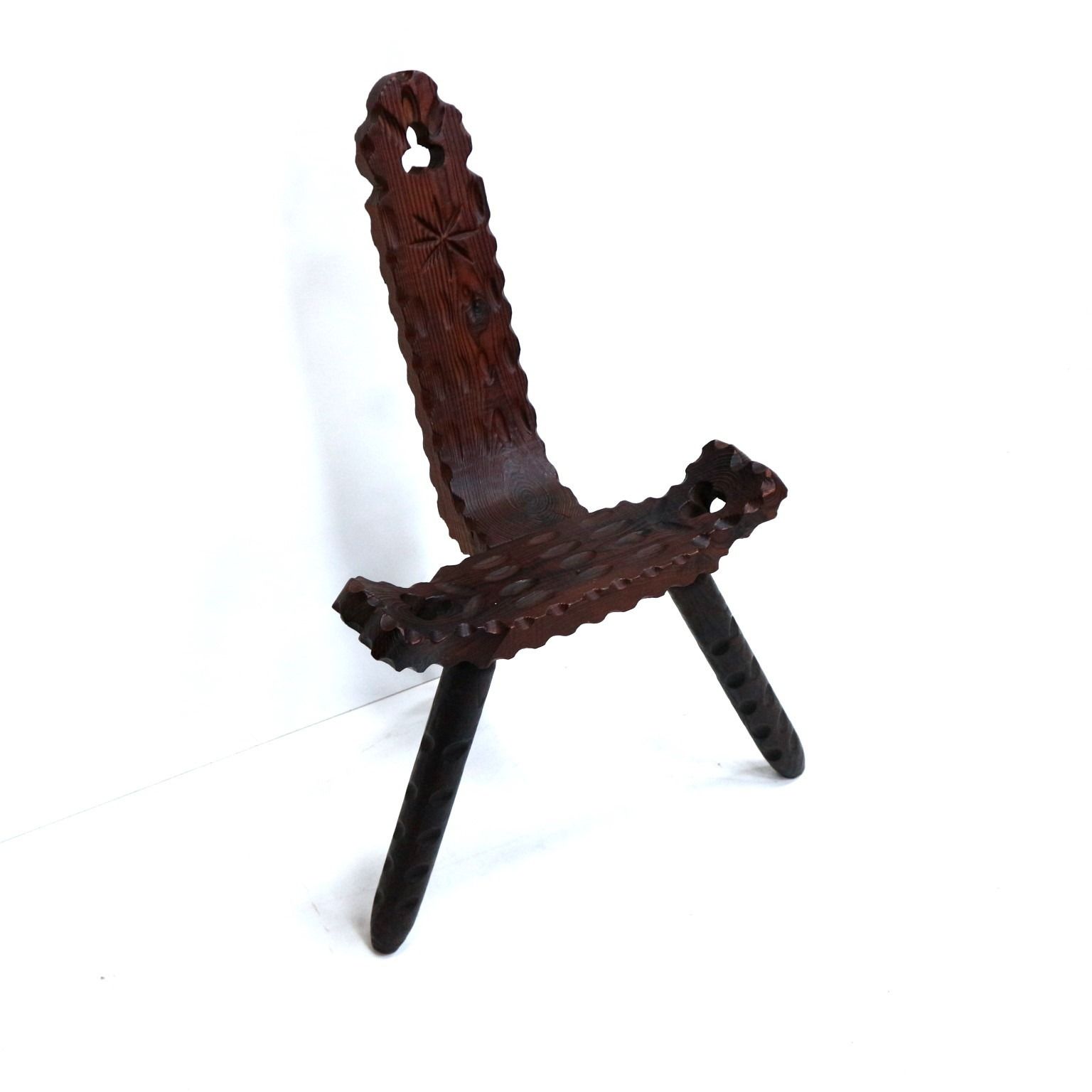 Spanish Brutalist Wooden Chairs / Stools From The 1920s (11 Pieces In Stock) photo 380.64