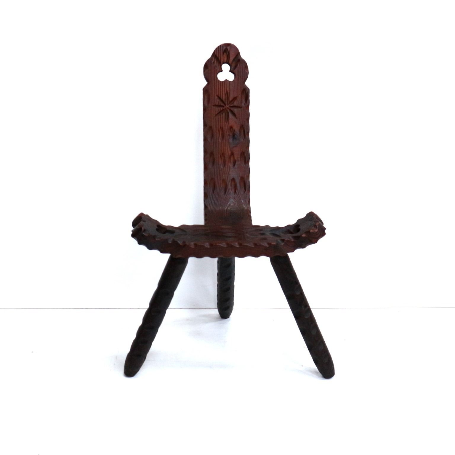 Spanish Brutalist Wooden Chairs / Stools From The 1920s (11 Pieces In Stock) photo vinterior