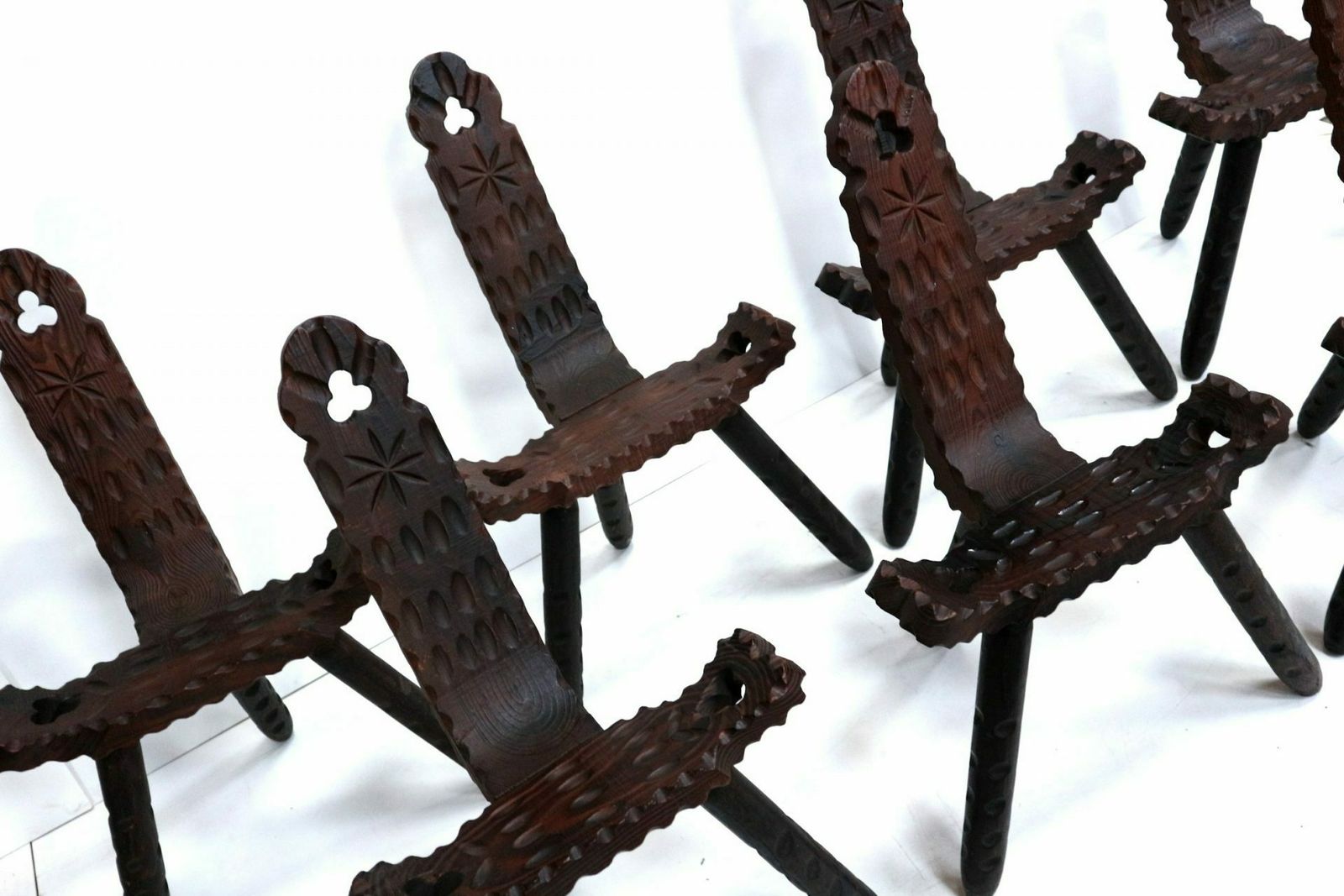 Spanish Brutalist Wooden Chairs / Stools From The 1920s (11 Pieces In Stock) photo vintage