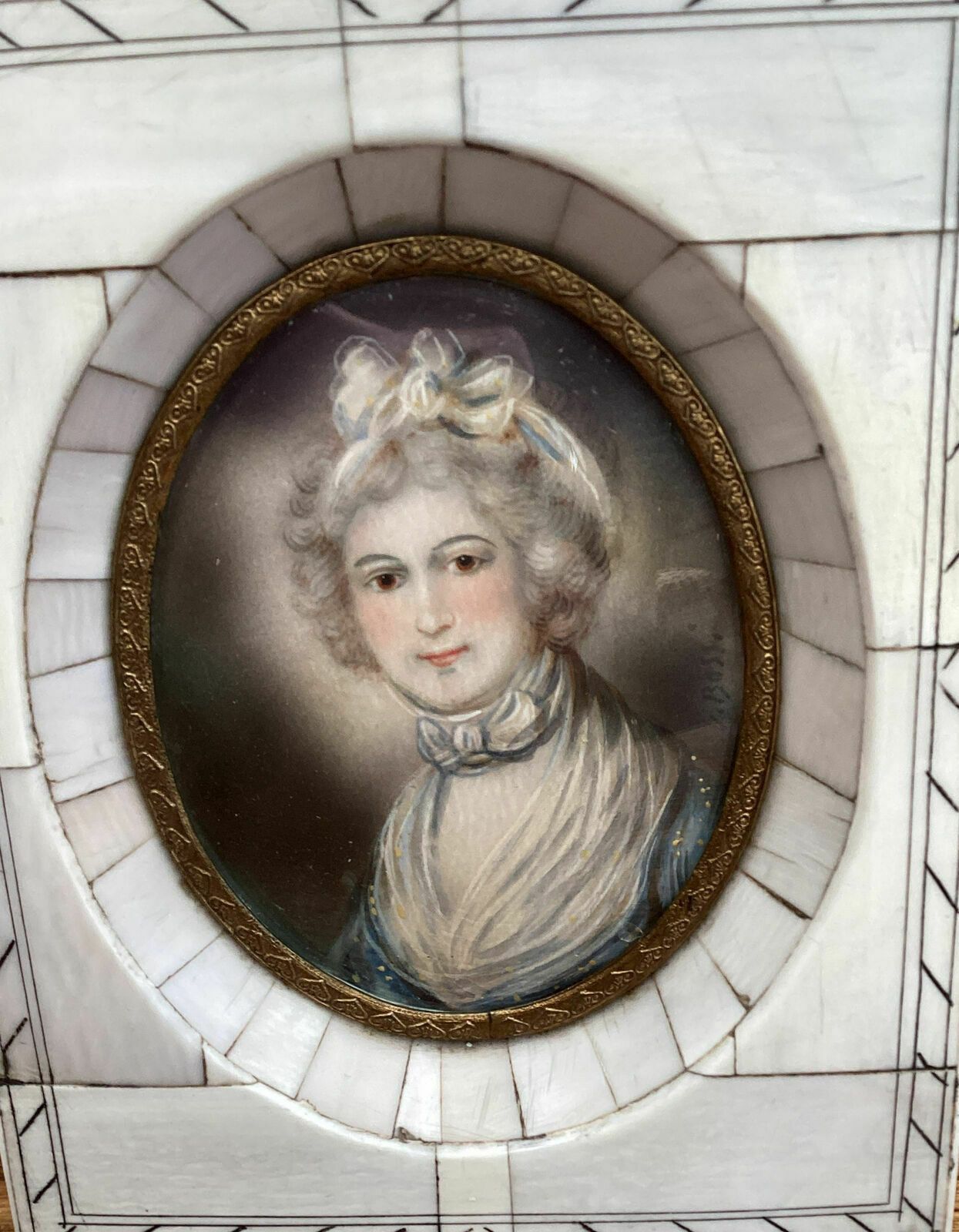C.1840 Domenico Bossi Oval Miniature Of Female Sitter In Décolleté Finery photo furniture