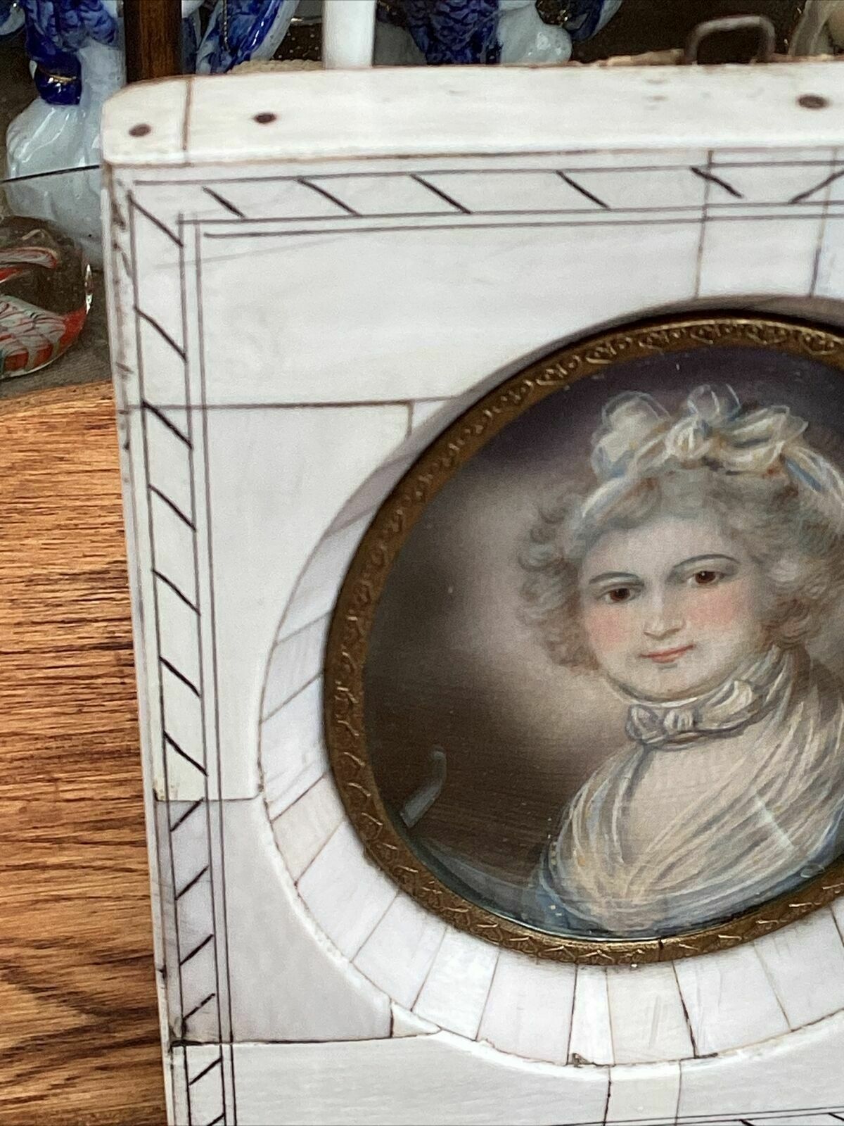 C.1840 Domenico Bossi Oval Miniature Of Female Sitter In Décolleté Finery photo vinterior