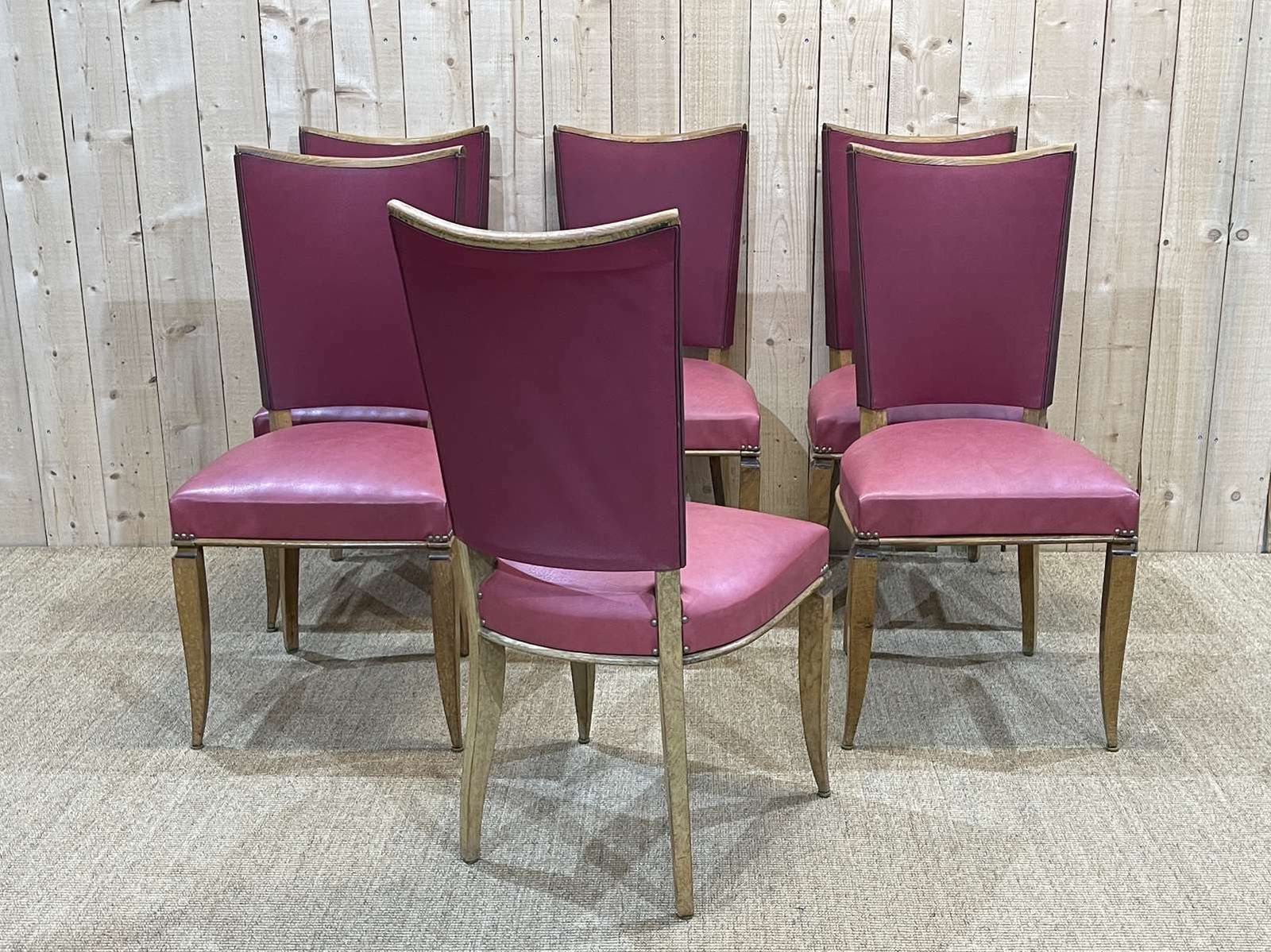 Suite Of 6 Beech And Skai Chairs In The Style Of Jules Leleu photo furniture