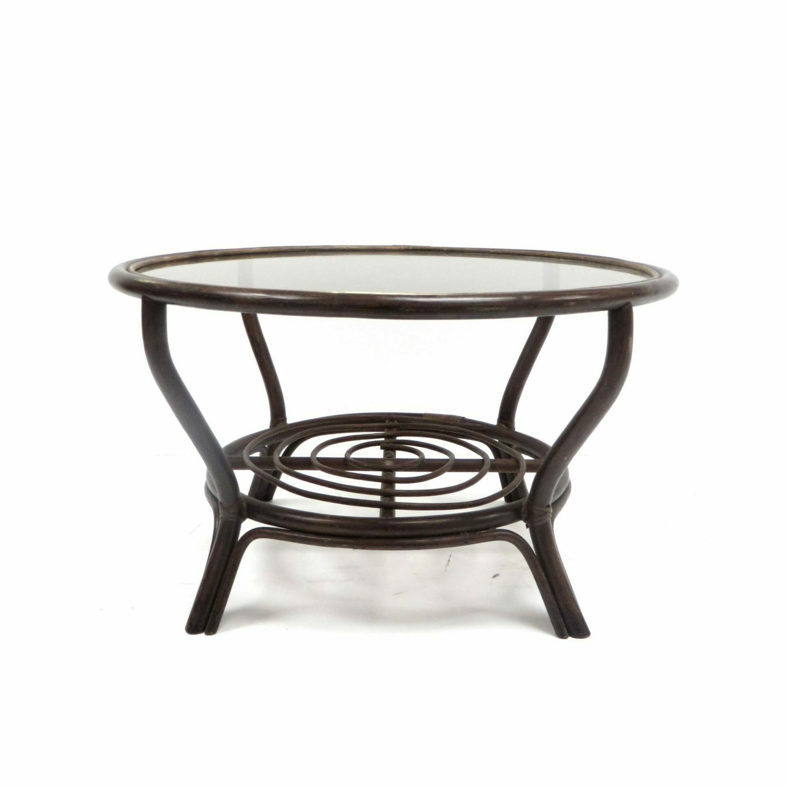 Vintage Round Coffee Table Made Of Rattan Bamboo With Glass Table Top From The 1960s