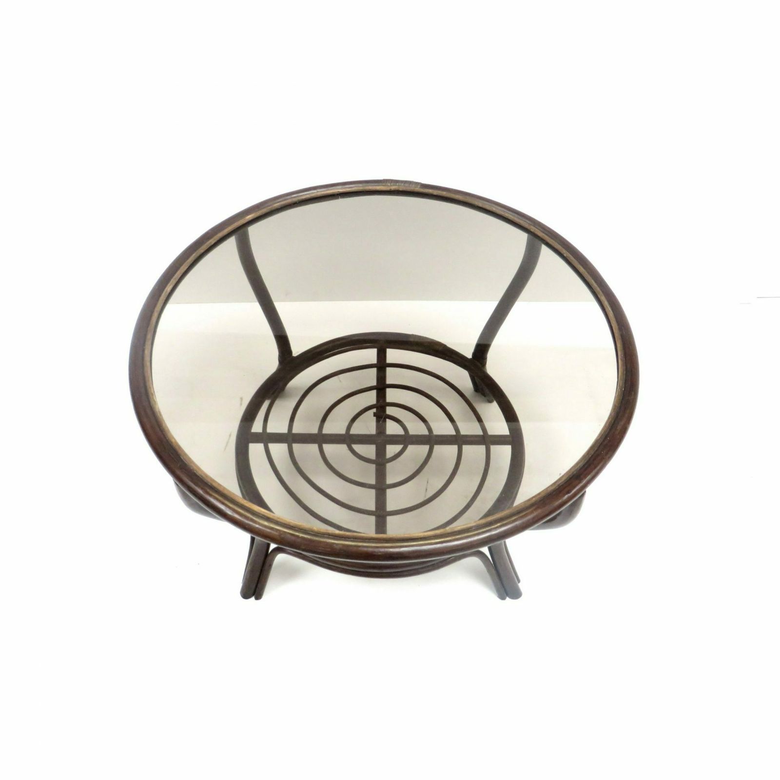 Vintage Round Coffee Table Made Of Rattan Bamboo With Glass Table Top From The 1960s photo 192.4