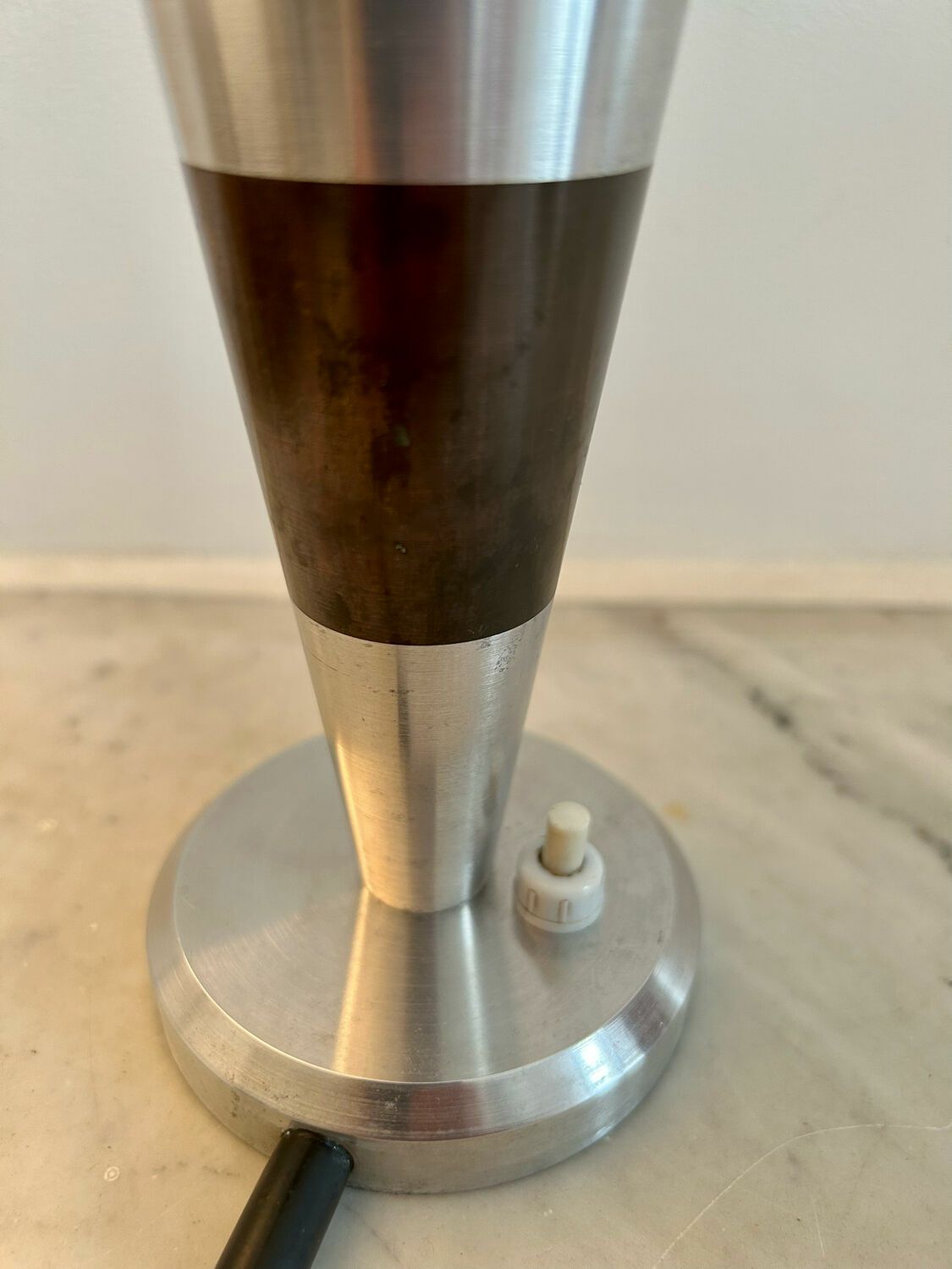 Vintage Art Deco Lamp Base, Chromed Metal And Brass, France 1930 photo for sale