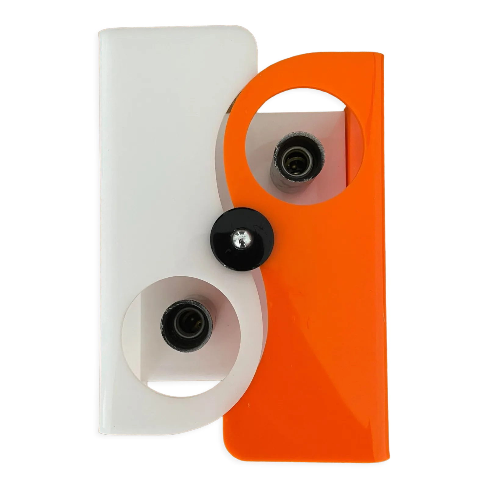 Vintage Wall Lamp With Two Orange And White Abs Lights France 1970