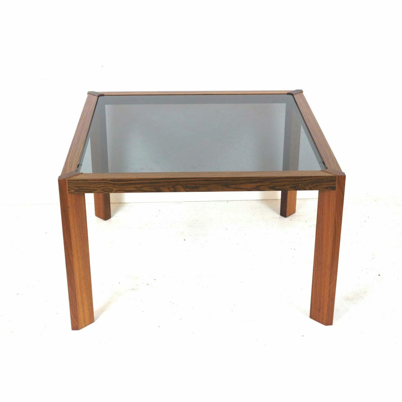 Square Vintage Coffee Table With Smoked Glass Top Made In The 60s photo vinterior