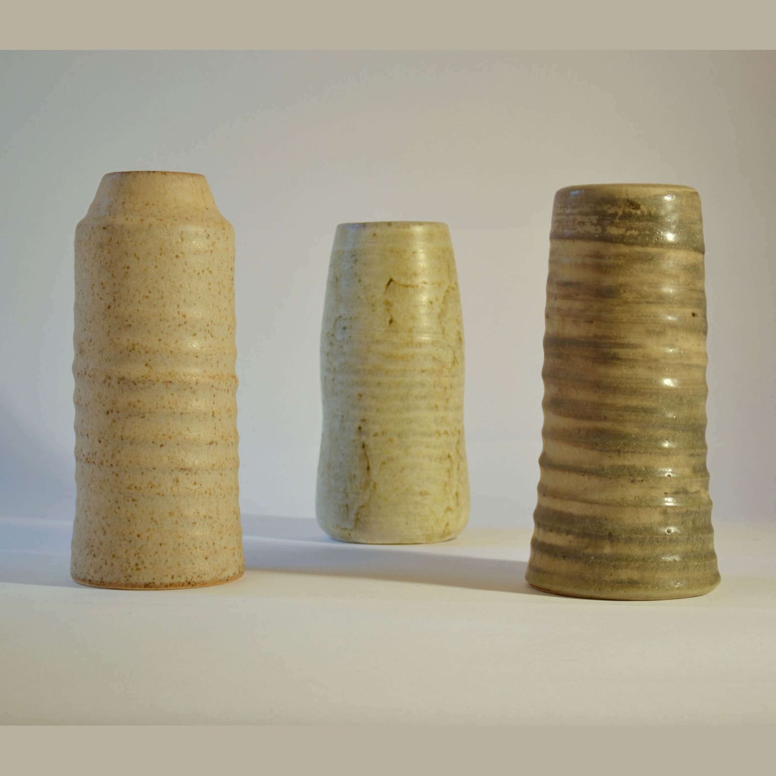 Group Of Mid Century Ceramic Studio Vases Off White Tones photo for sale