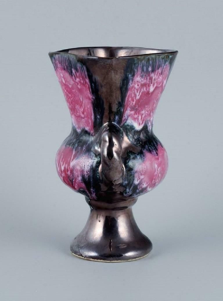 Vallauris, France, Lidded Bowl, Two Armed Candlestick And A Vase. photo for sale