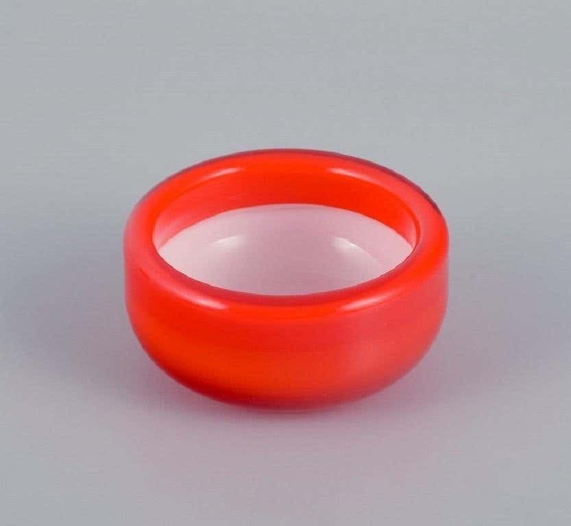 Michael Bang For Holmegaard, Four Glass Bowls In Orange And White Art Glass photo 334.0