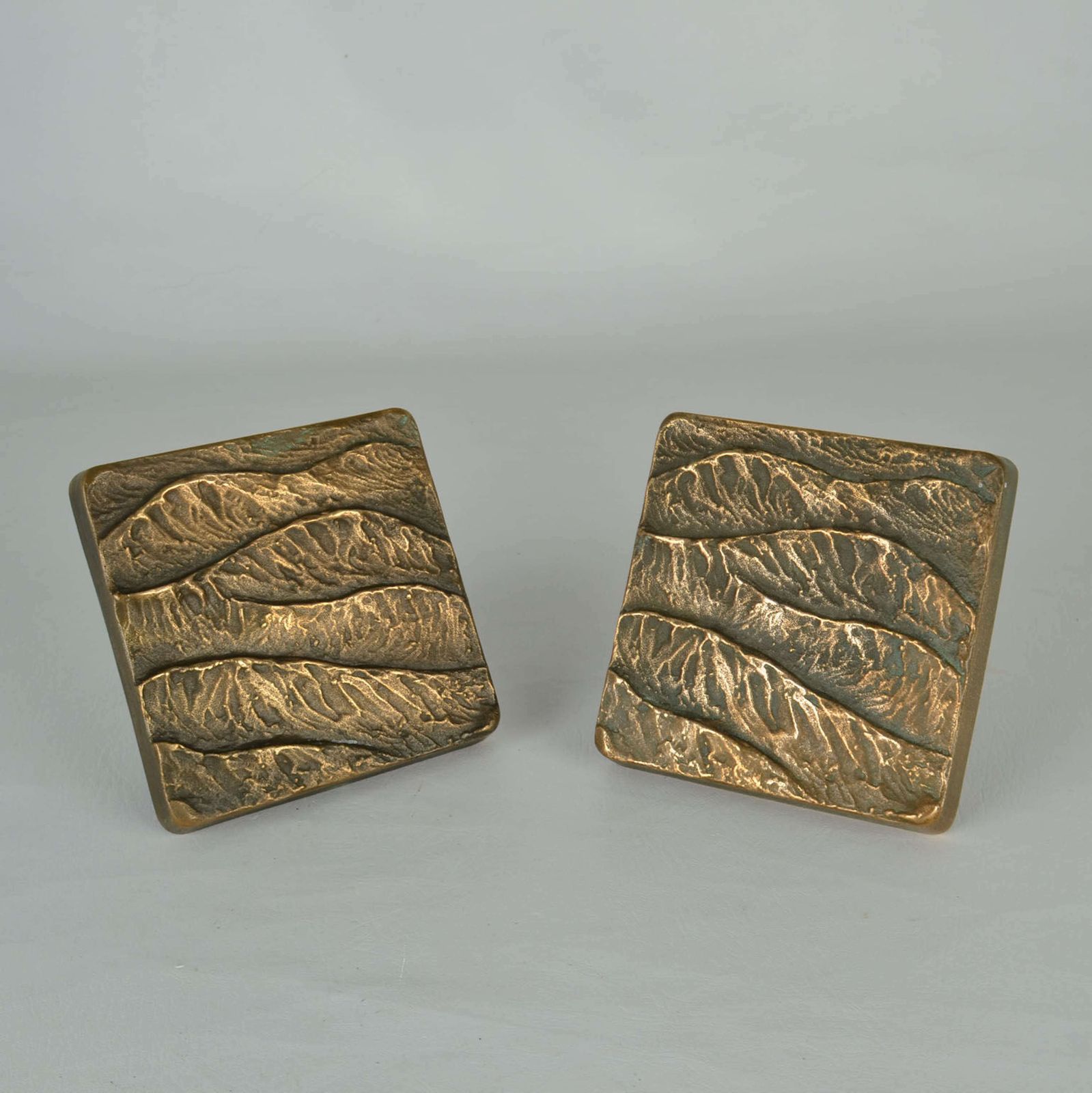 Pair Of Push Pull Door Handles In Bronze Relief Of Waves photo for sale