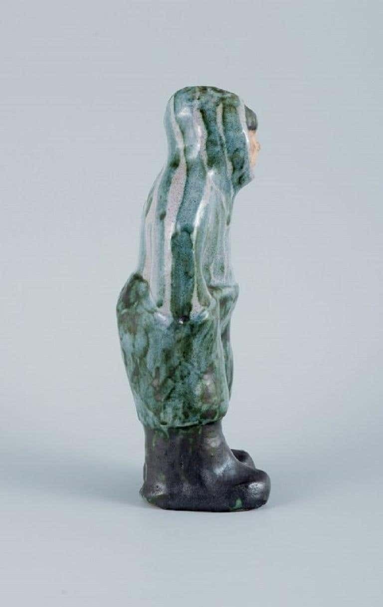 Greenlandica Hand Painted Unique Stoneware Figure Inuit In Traditional Clothes photo vinterior
