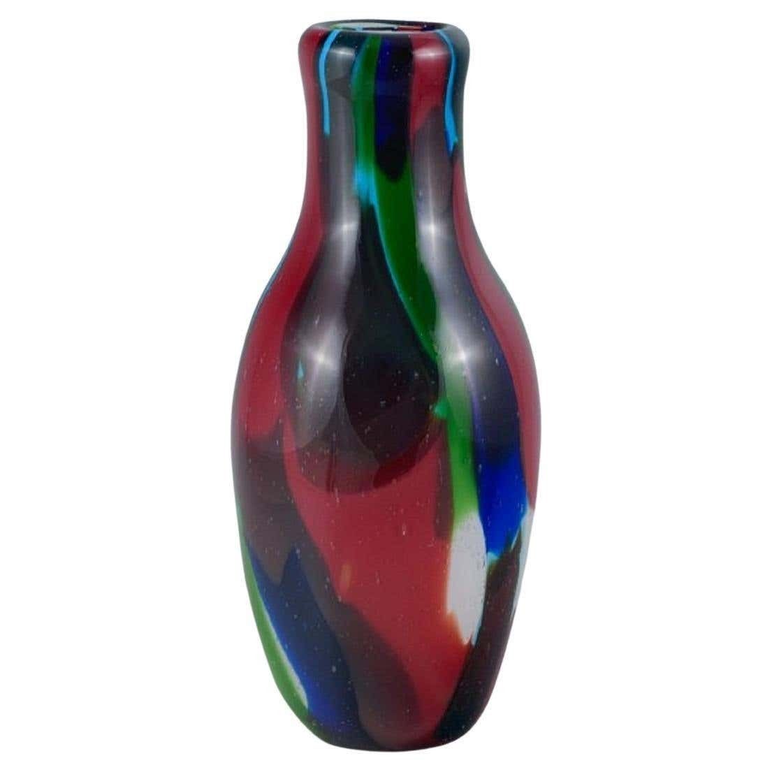 Large Mouth Blown Murano Vase In Art Glass, 1970s