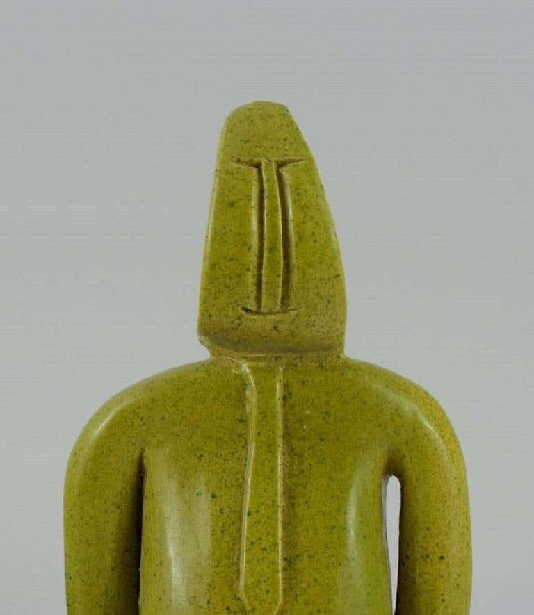 Bernard Lombot, French Ceramist, Unique Ceramic Sculpture, Standing Green Man photo vinterior