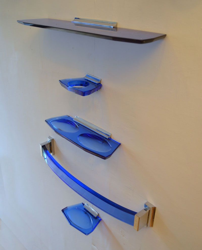 1960s Italian Bathroom Set In Blue Glass And Chrome Attributed To Fontana Arte photo Lighting