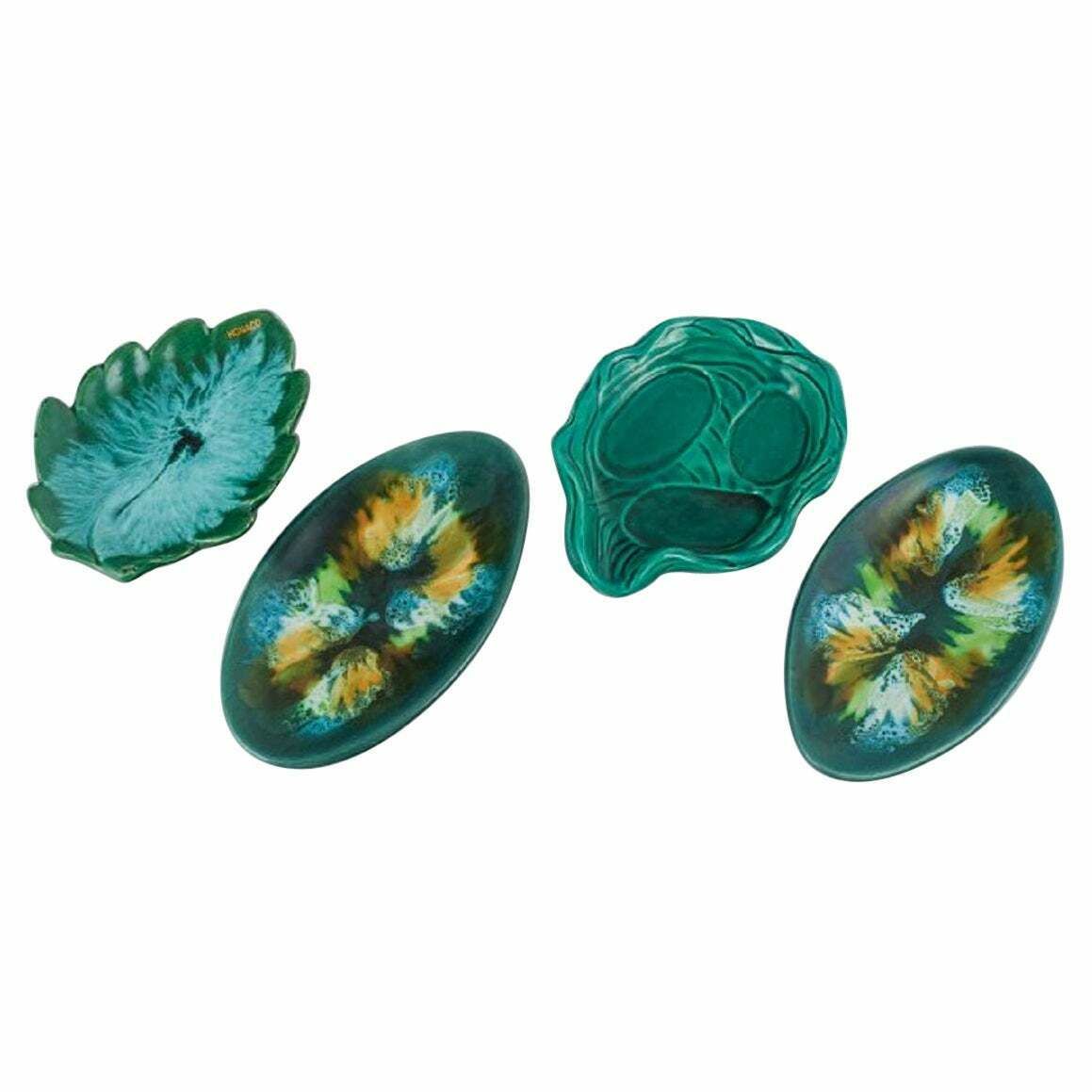 Vallauris, France Four Dishes With Glaze In Shades Of Green, 1960 70s. photo furniture