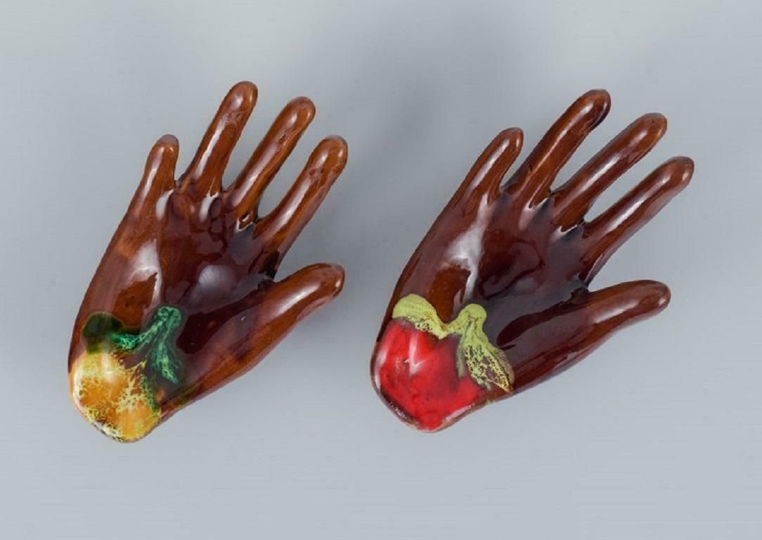 Vallauris, France, A Pair Of Ceramic Bowls Shaped Like Hands.