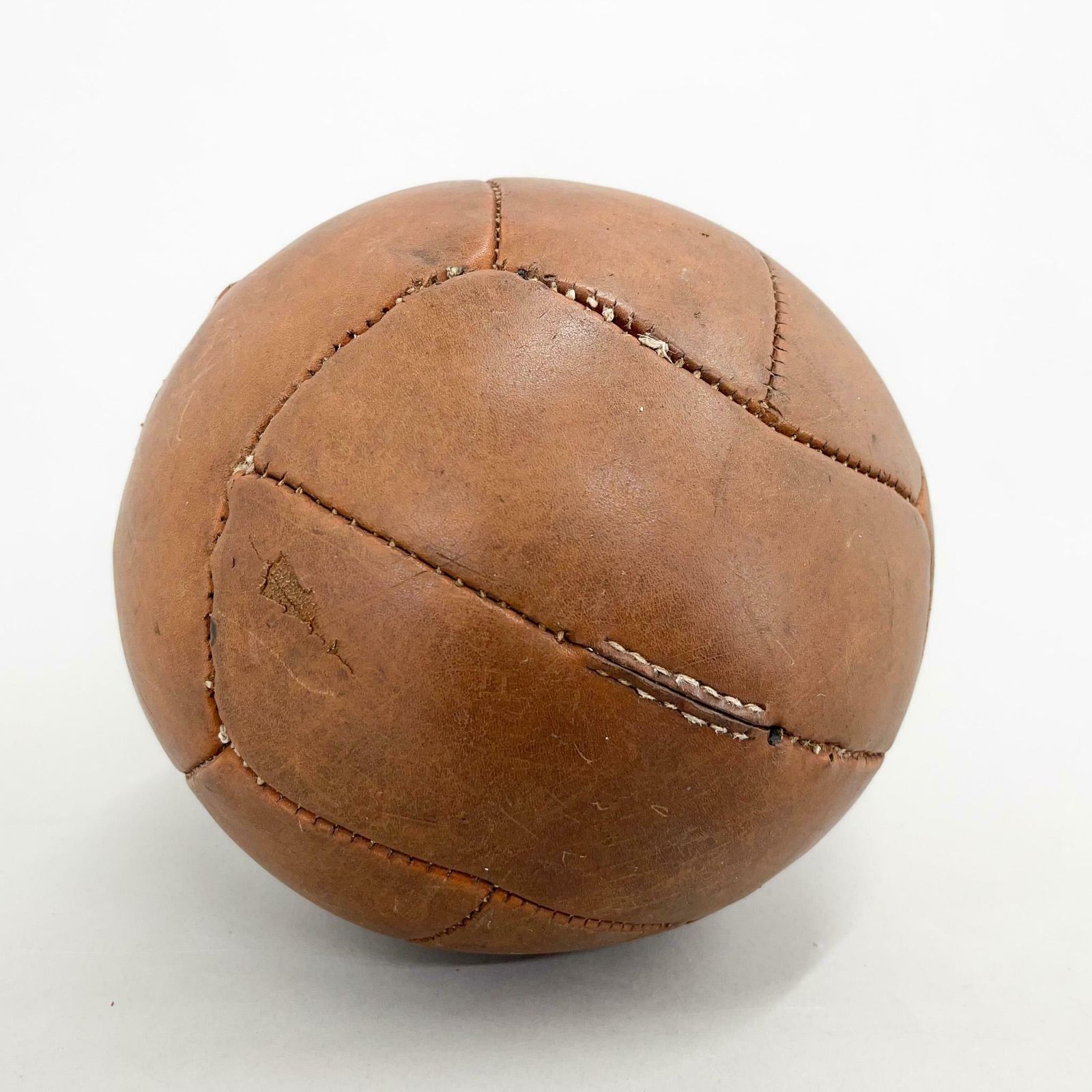 Vintage Brown Leather Medicine Ball, 1930's photo 326.0