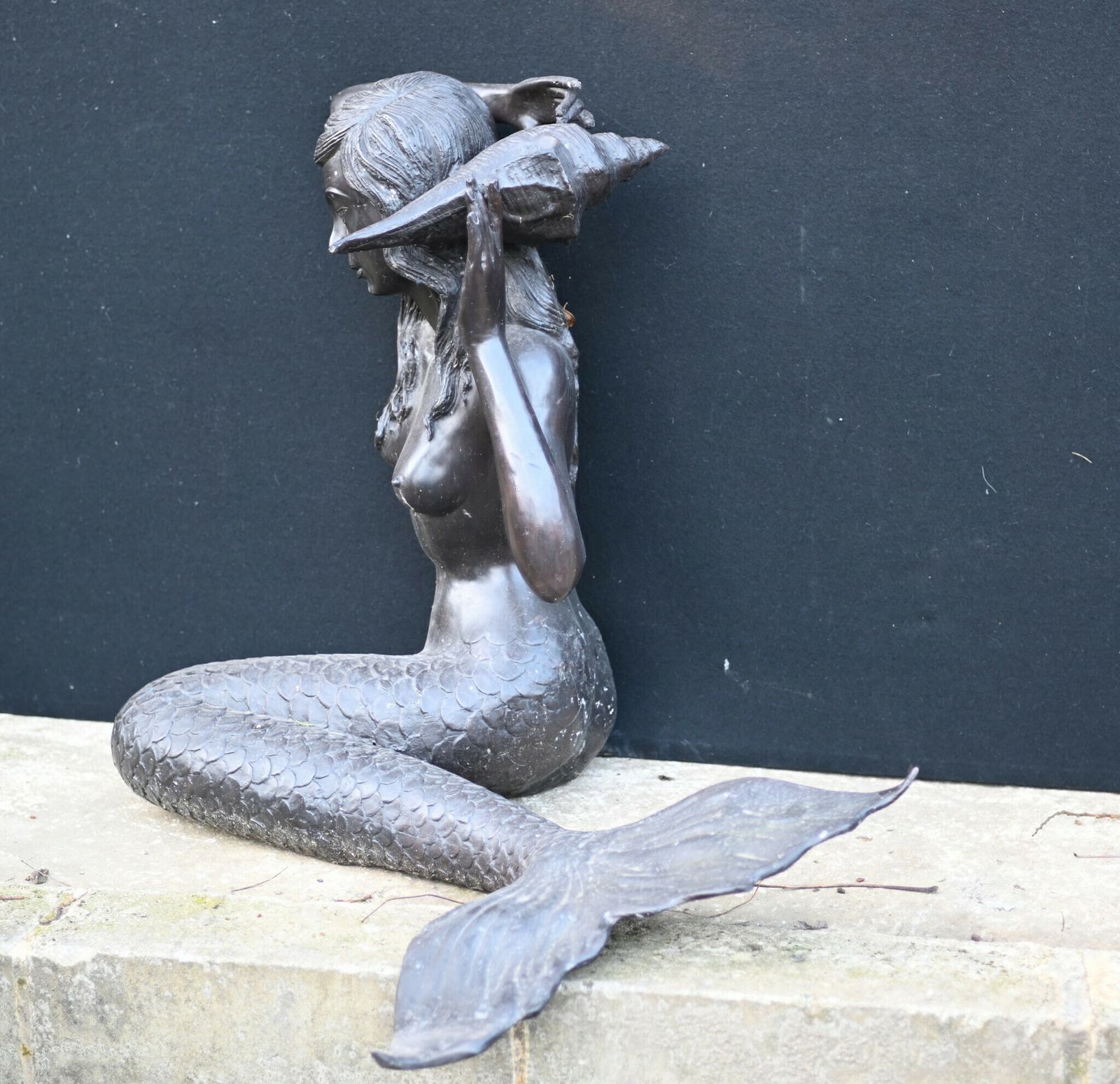 Bronze Mermaid Fountain Garden Statue Siren Female Figurine photo vintage