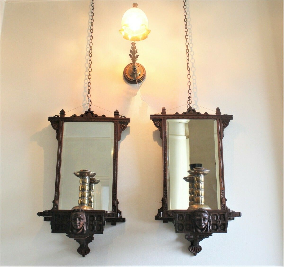 Pair Of Aesthetic Period Mahogany Mirrored Back Wall Brackets photo 700.0