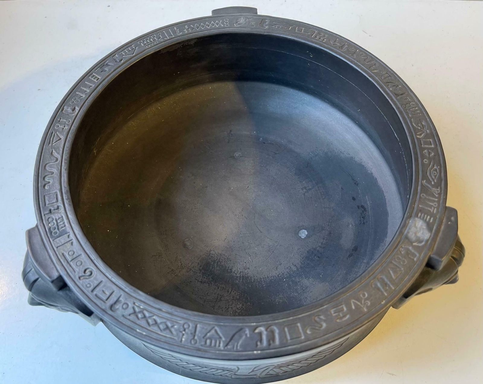 Antique L. Hjorth Pharaoh Bowl In Black Terracotta  Hieroglyphs And Isis photo buy