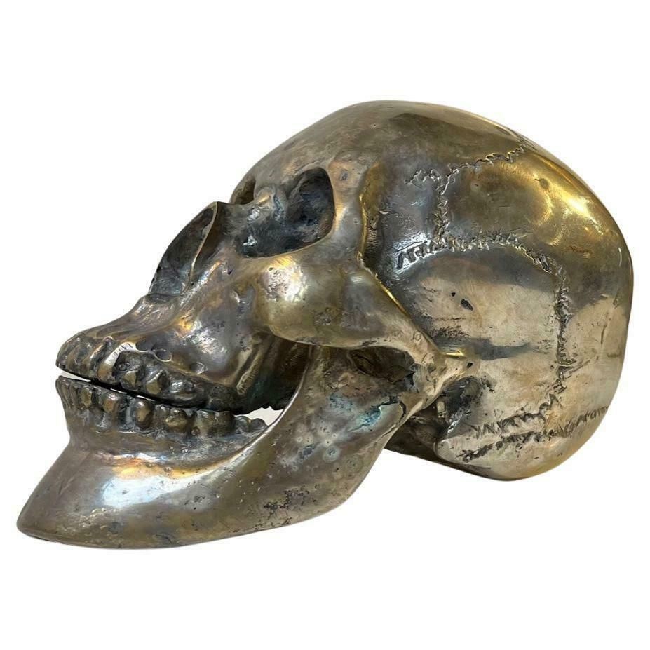 Vintage Bronze Cast Of A Human Skull 1:1 1950s